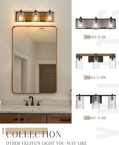 Miniatura 6 de Luces de tocador para baño grandes de 23 pulgadas, luz rústica de tocador con pantallas de vidrio de burbujas, 3 luces marrones, accesorios de