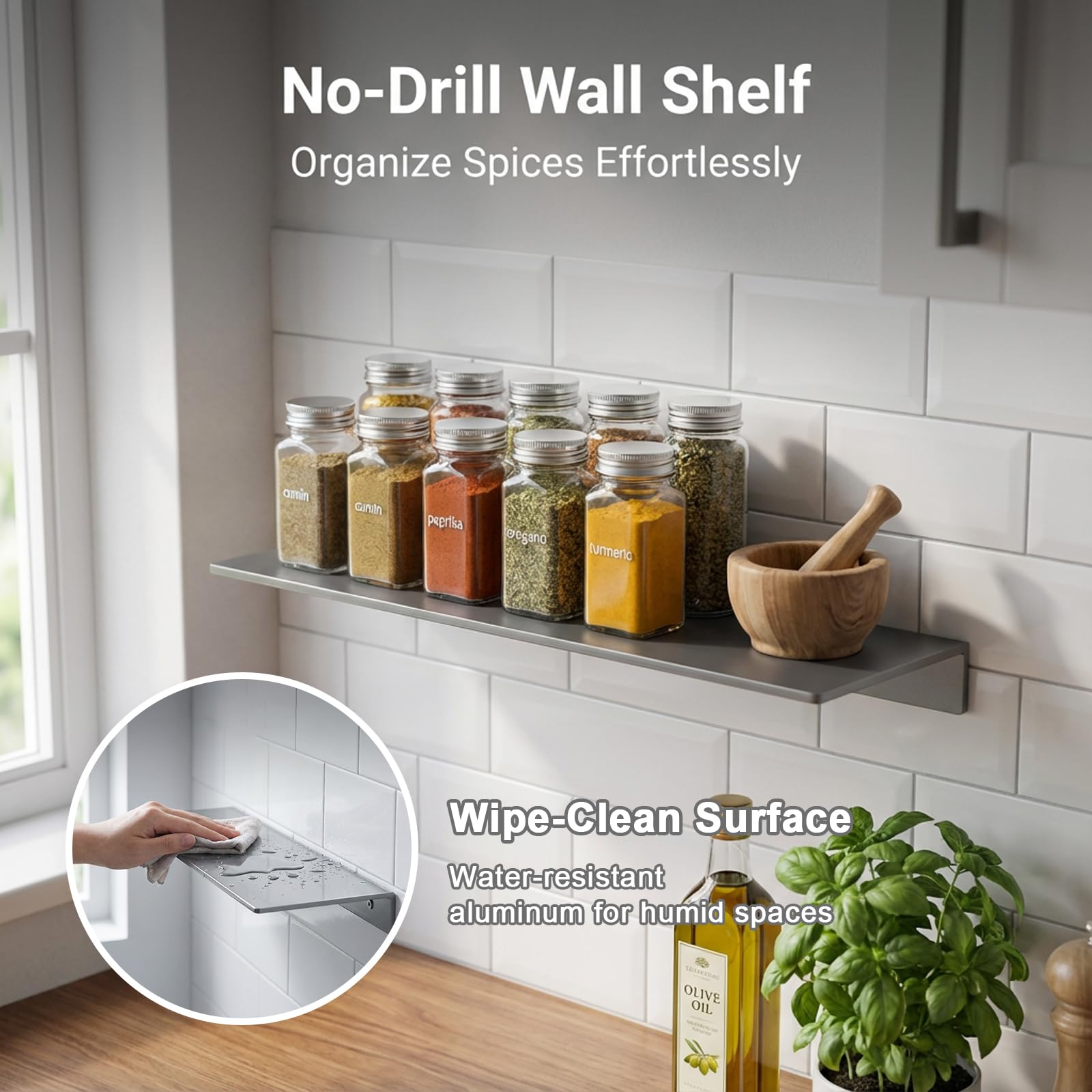 Estantería Ducha 40 cm sin Taladro, Aleación de Aluminio Estantes de Pared con Tornillos de Expansión y Adhesiva, Baldas Flotantes Gris, Repisas de Pared para Baño Salón Dormitorio Cocina