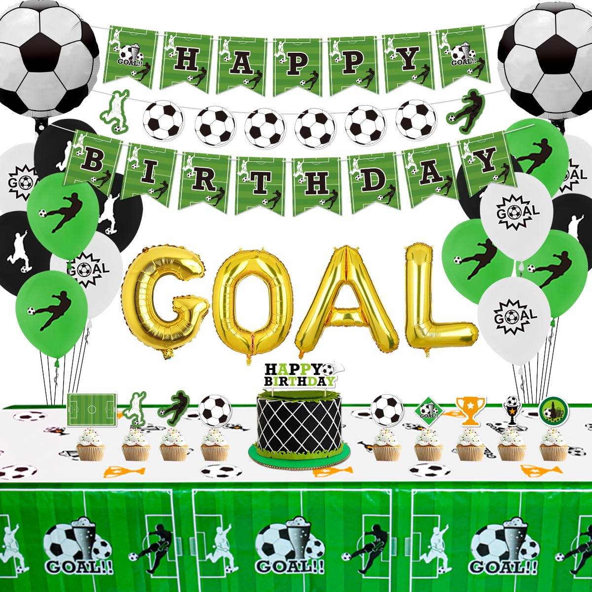 Ghirlanda E Striscioni Per Feste Di Compleanno A Tema Calcio - Happy Birthday + 2 Banner Palloni - Euro 2024 - 4