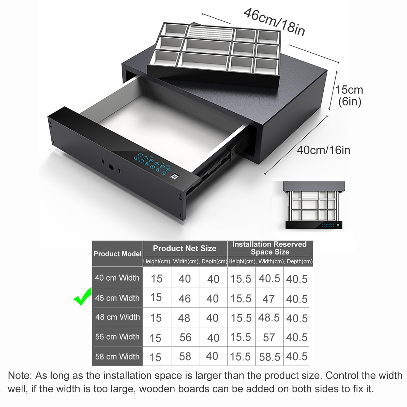 Caja Fuerte Camufladas Cofre Empotrable Caja Fuerte con Cajón con Espacio de Almacenamiento de Doble Capa(46cm/18in)