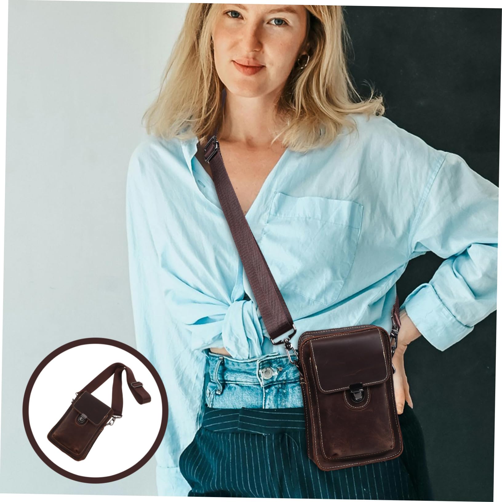 Healvian Skórzana Torba Telefon Crossbody Mężczyzn i Kobiet z Regulowanym Paskiem Elegancka Brązowa Torebka Ramię Co Dzień Podróże i Casualowe Wyjścia