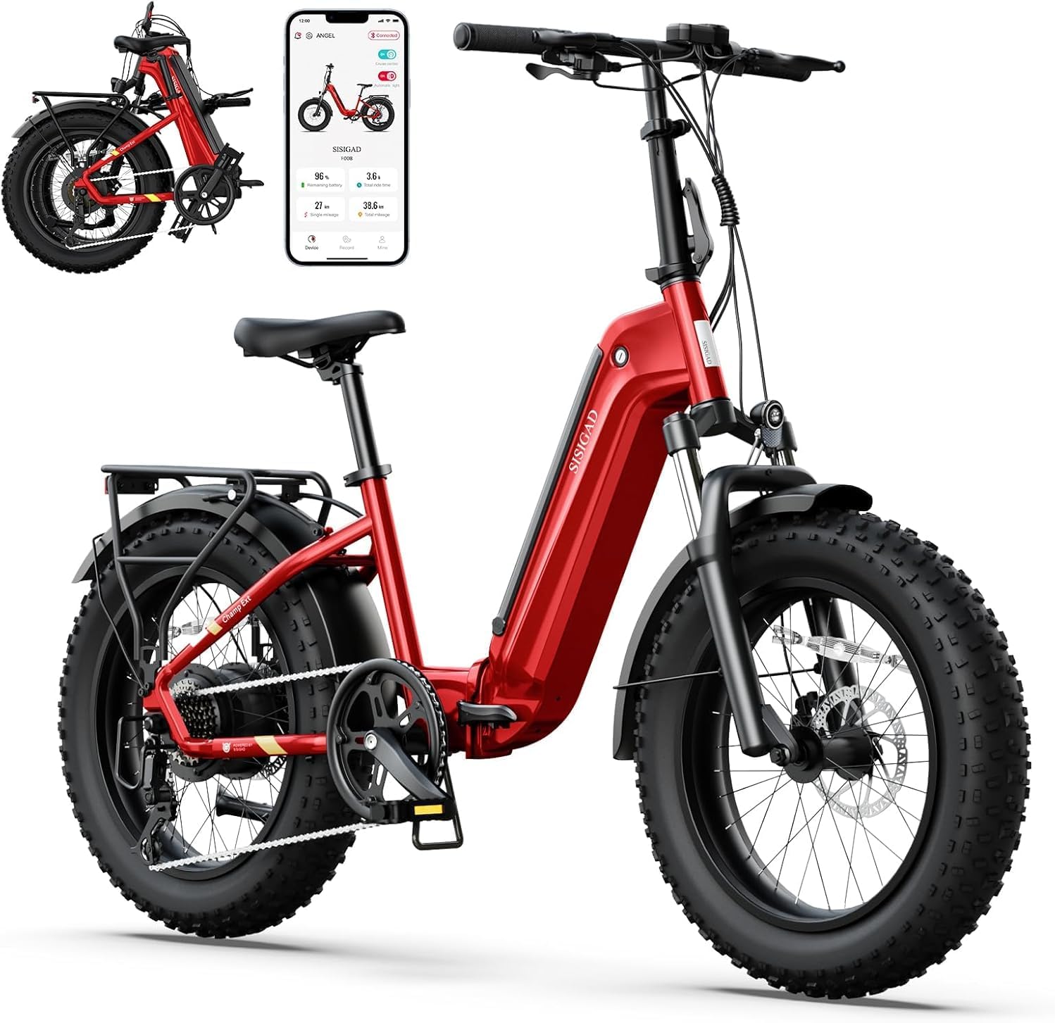 SISIGAD Ebike 1500W Peak Folding Electrical Bike 25 MPH Fats Tire Ebike,20″ x 4.0 E Bike 48 V 500 WH Detachable Bigger Battery,Hydraulic Suspension 7-Velocity Ebikes for Adults