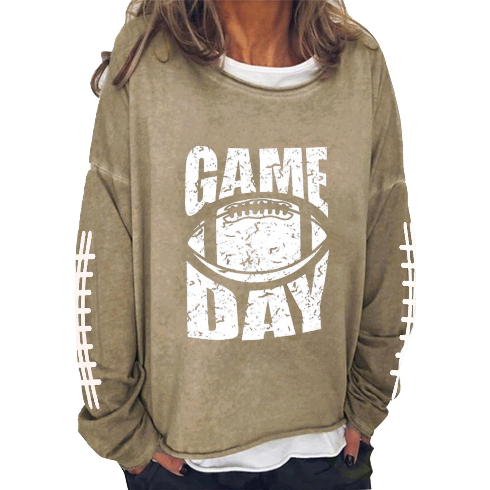 Oversized Sweatshirt for Women Funny Rugby Monogram Print Crewneck Shirt Long Sleeve 2023 Trendy Pullover with Pocket