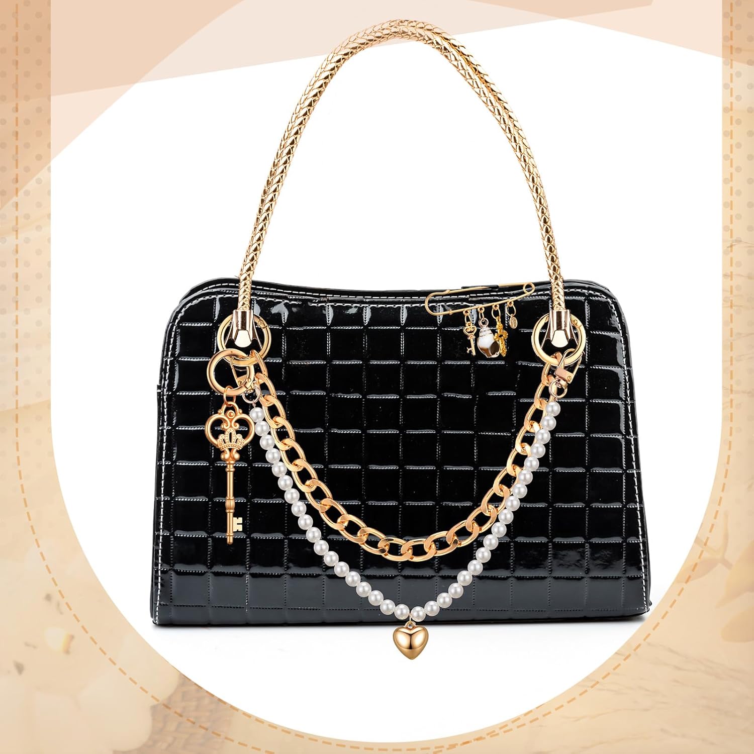 9 Pcs Pearl Purse Chain Extender Gold Handbag Straps Bag Chain Strap Adjustable Replacement with Safety Pin Charms Set for Women Cross-body Handbags Tote Shoulder Bags Strap Accessories - Image 7