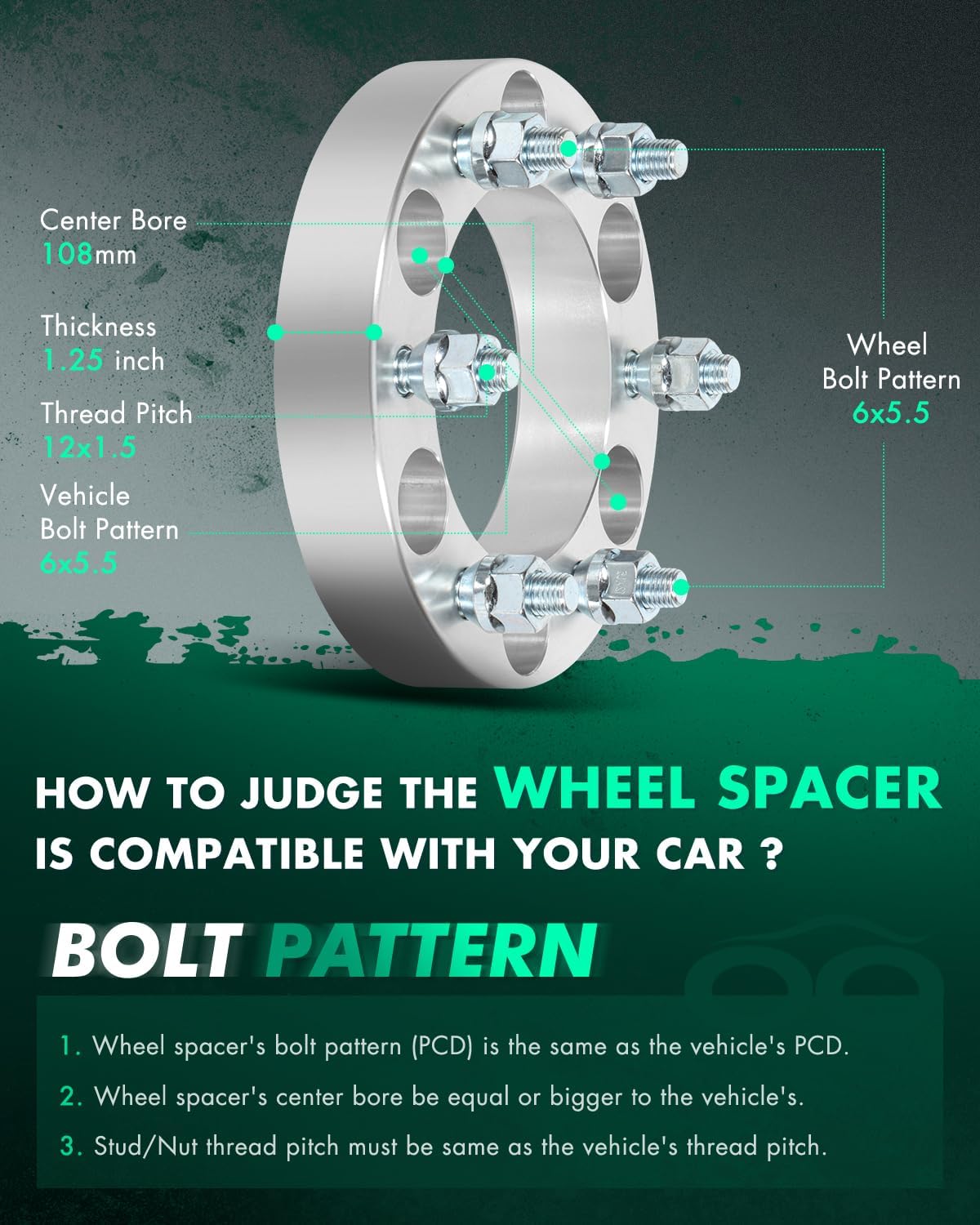 SCITOO 2Pcs Wheel Spacers 1.25 inch 6x5.5 Bore 108mm Studs 12x1.5 6 Lug Wheel Spacers Adapters Fit for for Toyota for Tacoma for Toyota for 4Runner for Toyota for Tundra for Toyota