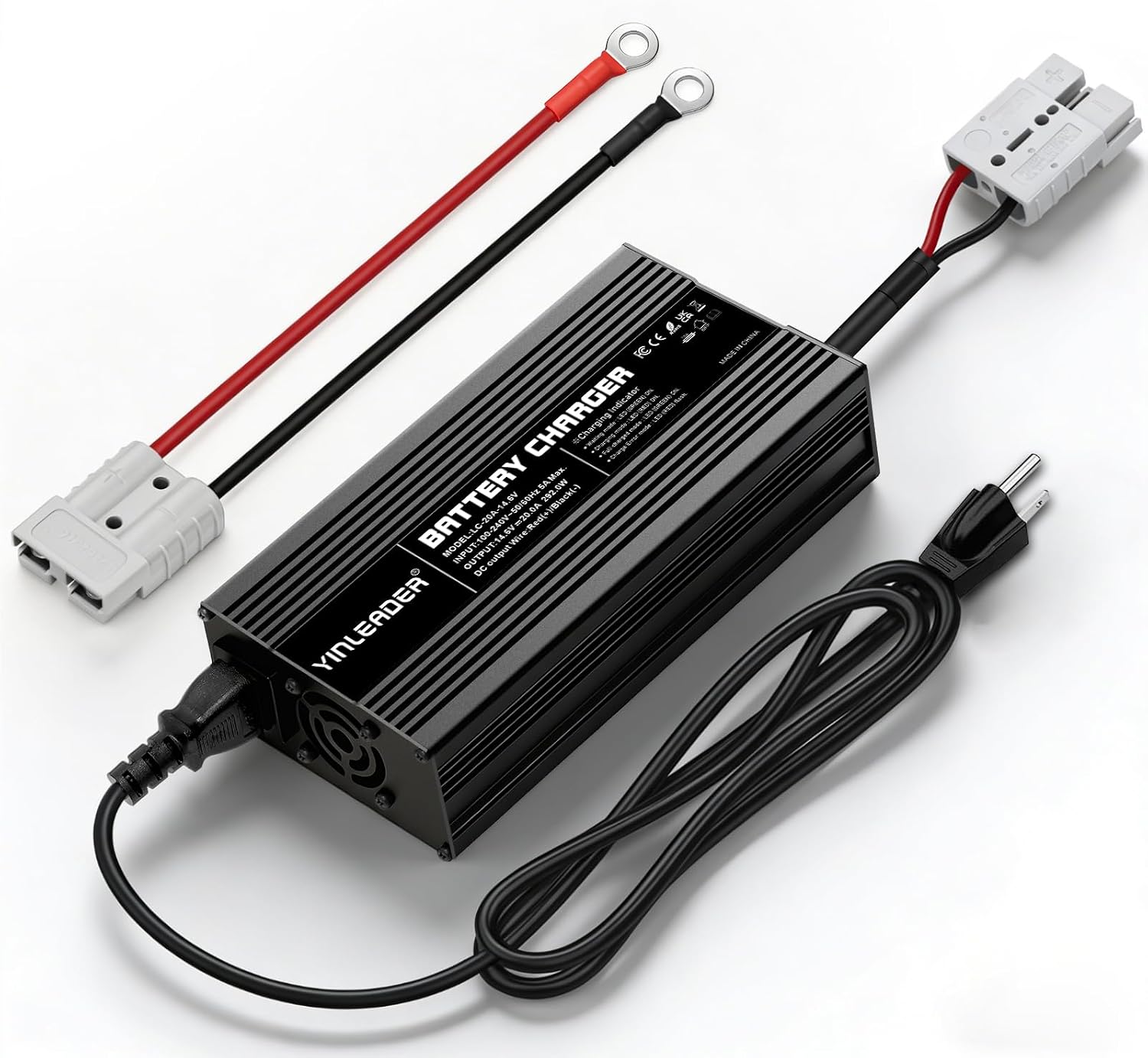 12V Lithium Battery Charger 20A, 14.6V LiFePO4 Battery Charger with 0V Activation Function, AC-DC 12V Battery Charger with Anderson Connector & LED Indicator for RVs, Golf Cart, Boat, Off-Grid, Homes