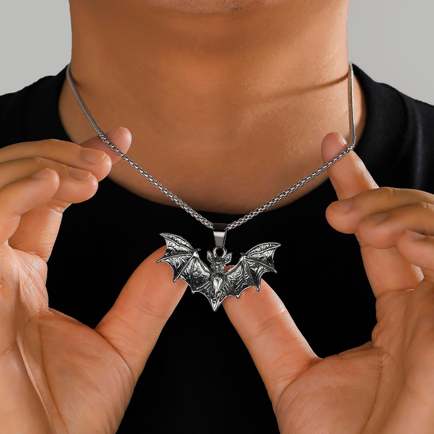 Halloween Goth Necklaces for Men Gothic Bat Necklace Punk Vampire Jewelry Stainless Steel - Image 3
