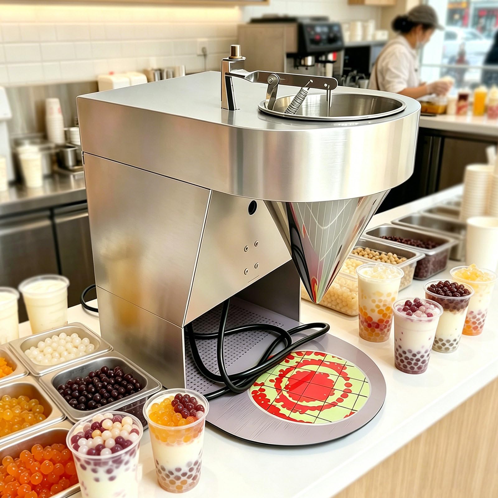 SOTIKARERY Pearl Ball Making Machine, 18W Low Noise,Adjustable Speed, 220V Automatic Pearl Ball Machine with 304 Stainless Steel Funnel, – for Homemade Tapioca Boba