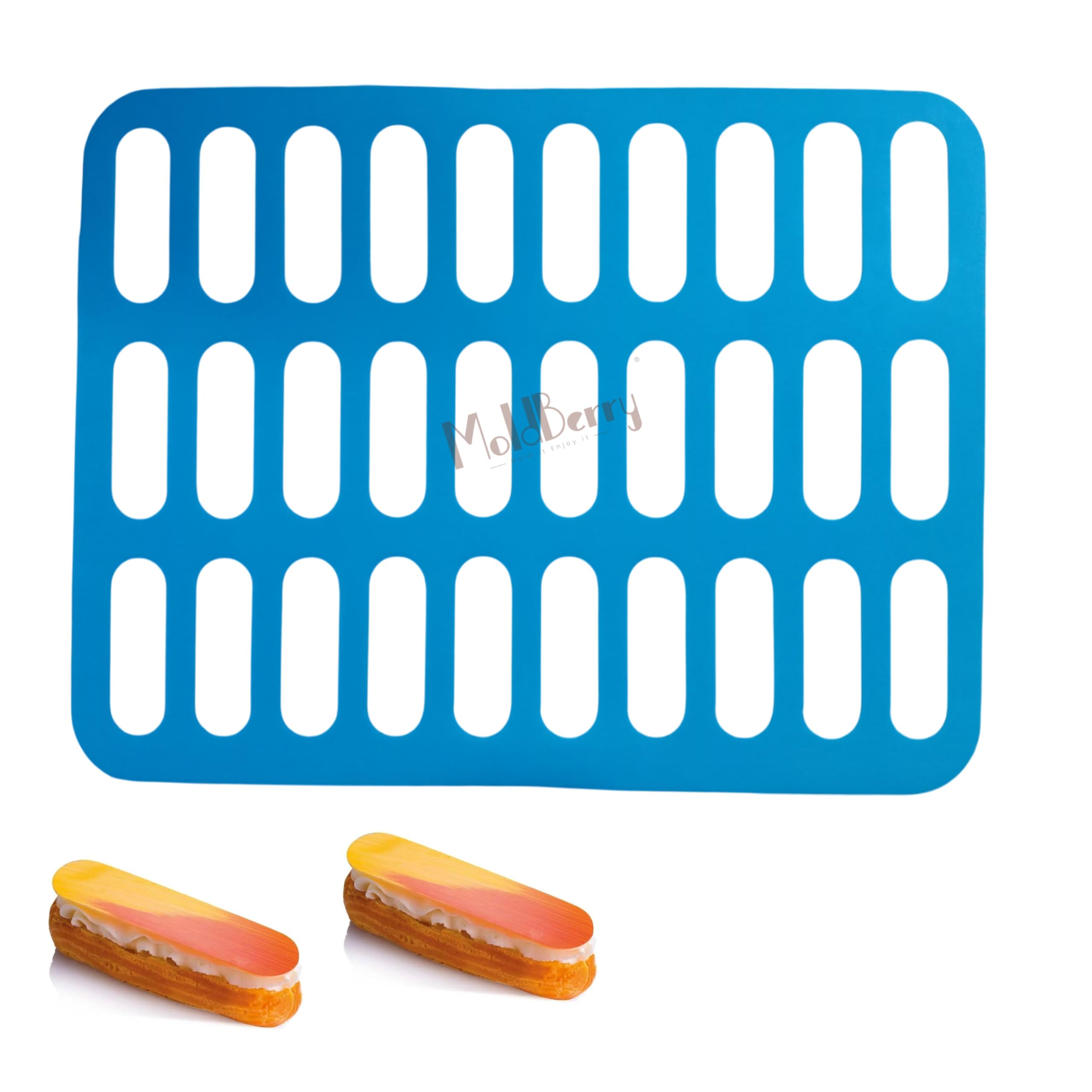 MoldBerry Silicone Chablon Oval Eclair Mold – Large Rectangle Shape Chocolate Stencil Mat for Garnishing, Dessert Decoration, Professional Baking Tray Sheet – 39.8 x 30 cm (Mlticolour)-image-31