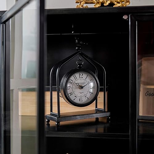 Miniatura 4 de SOFFEE DESIGN Marco de torre de hierro con mantel de 7.5 x 10 pulgadas, reloj de mesa creativo con adorno de pájaro, reloj silencioso con cubierta
