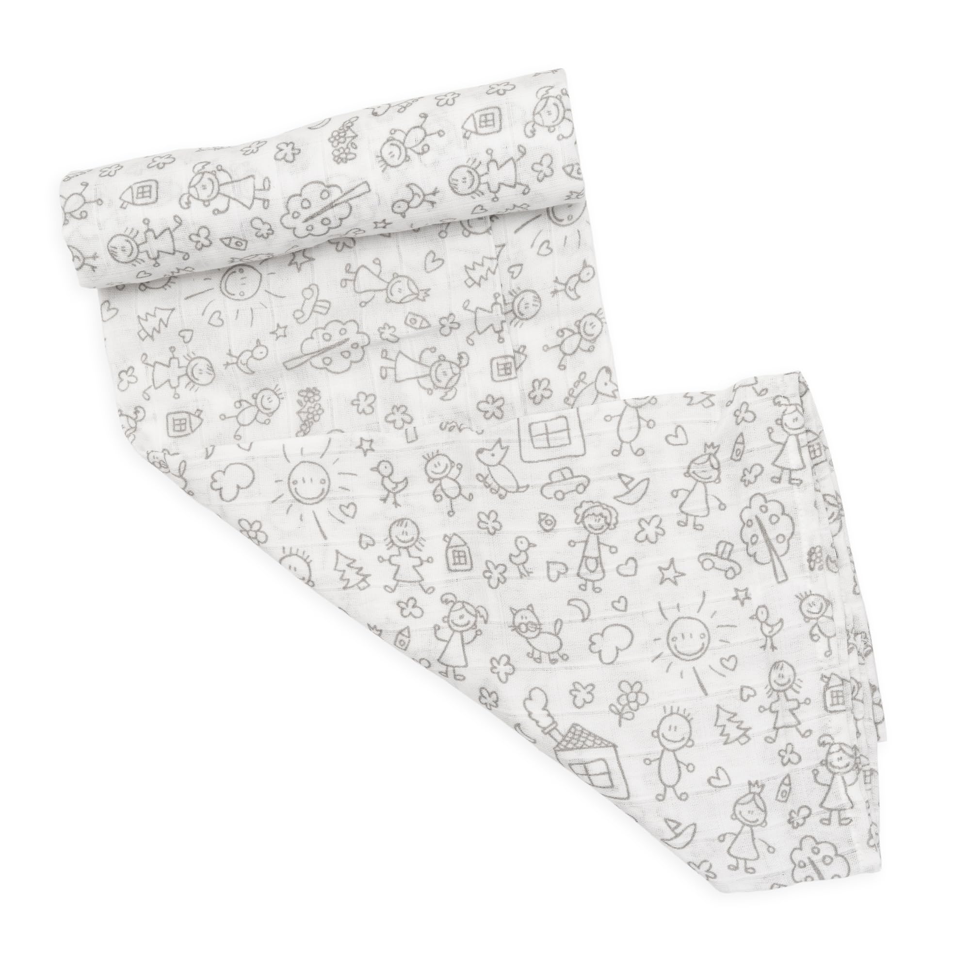 Ti TIN Muselina 100% Algodón 120 x 120 cm, Transpirable, Ligera y Suave, Ideal para bebés de 0-36 Meses, fácil Lavado y Secadora, Fabricada en España, Estampado de Dibujos de niños Color Gris