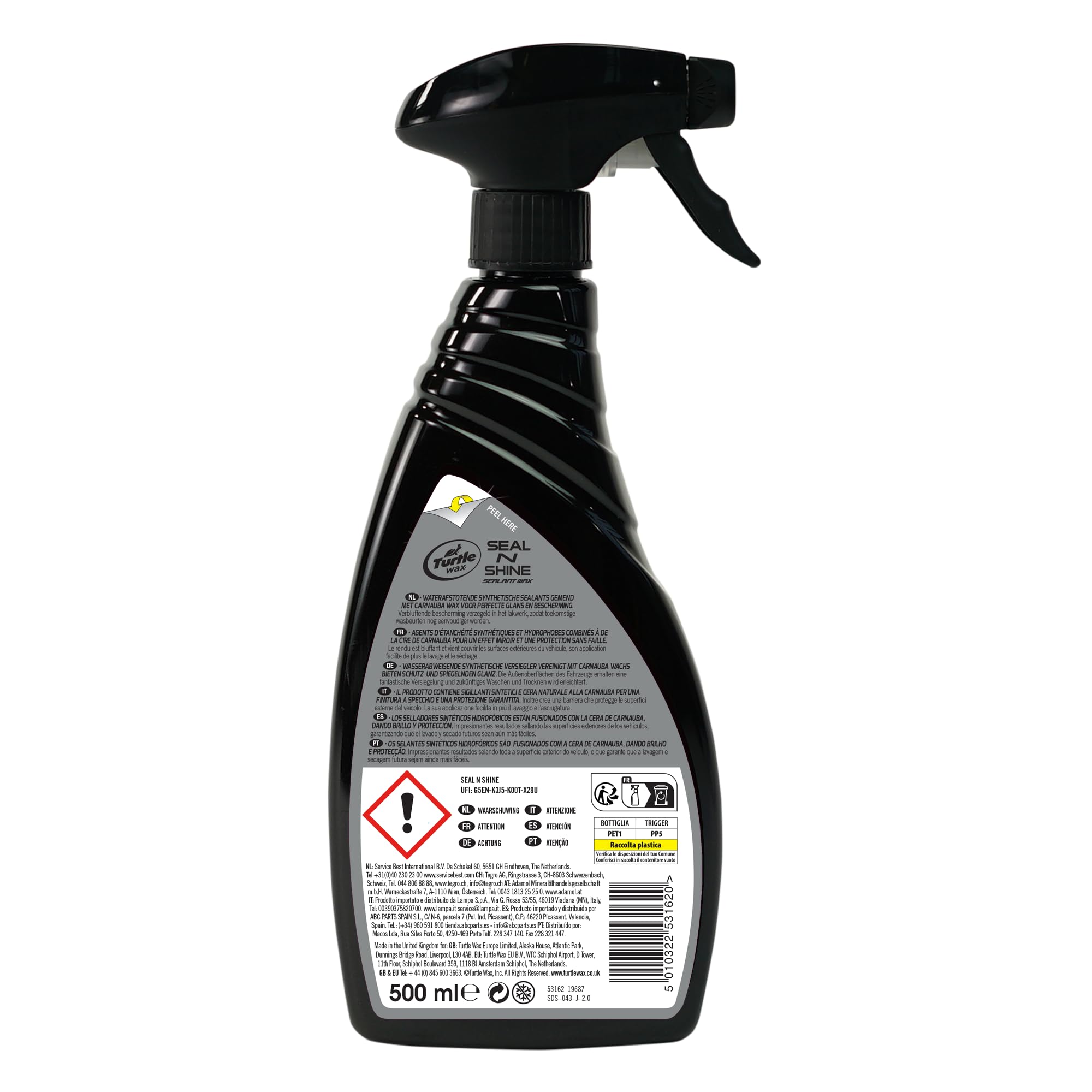 Turtle Wax Seal N Shine, Sigillante per Cera Auto, Alta Brillantezza, Estrema Repellenza all’Acqua e Protezione Durevole della Vernice, con Cera Carnauba, per Vernice, Cerchi, Vetri, Plastiche y Altro