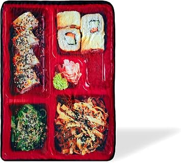 JUST FUNKY Japanese Bento Box Large Fleece Throw Blanket | Decorative Throw Blanket Features Detailed Images of Food | Collectible Japanese Culture Throw Blanket | Measures 60 x 45 Inches