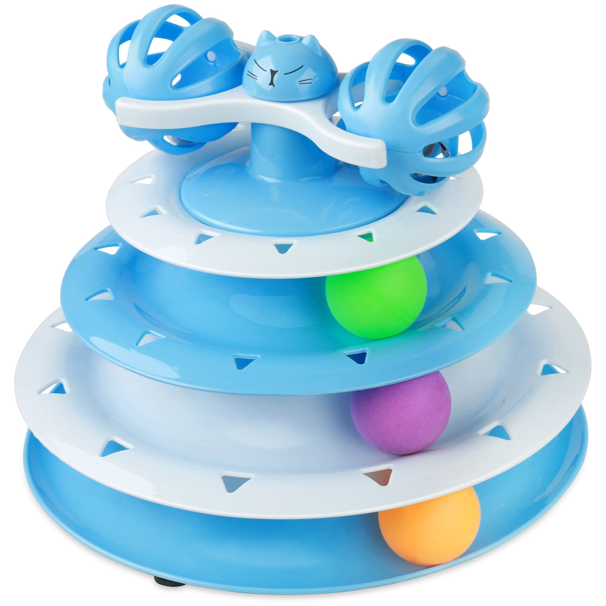 UPSKY Cat Toy Roller 4-Level Turntable Cat Toy Balls with Three Colorful Balls and Bell Ball X Turntable Interactive Kitten Fun Mental Physical
