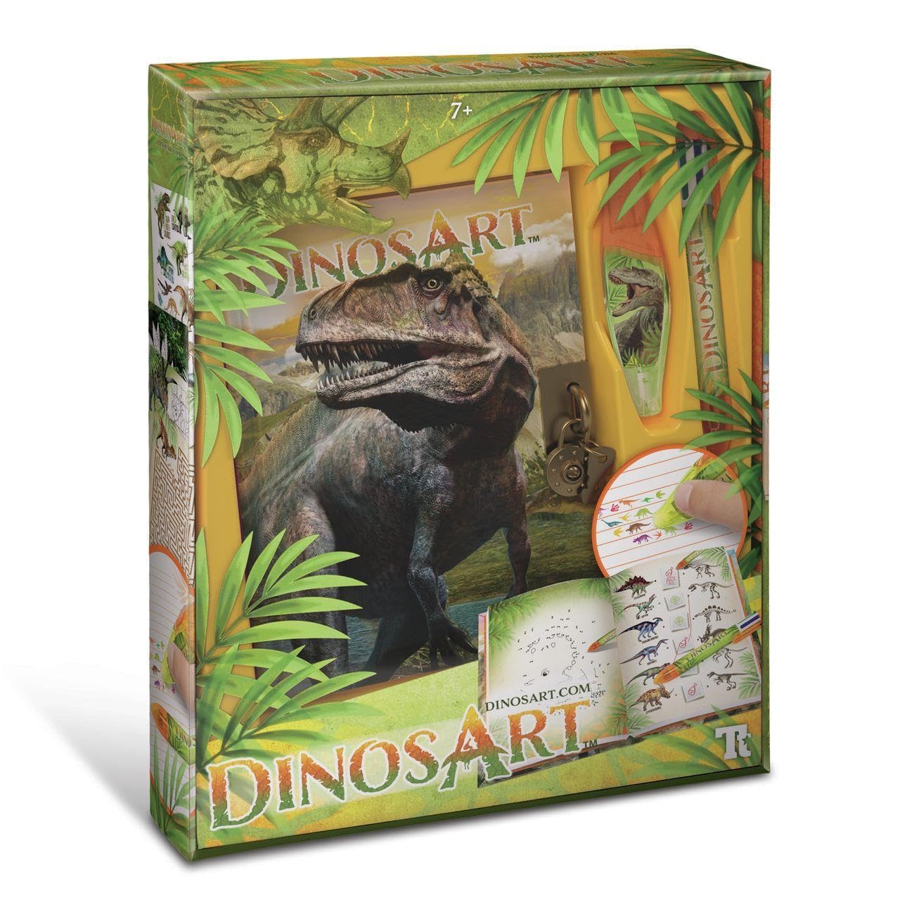 Journal Intime Dinosaure DinosArt + Stylo 6 Couleurs + Applicateur de Motifs - Carnet Secret pour Garçon et Fille, 200 Pages Dont 44 Pages d'Activités, 1 Page d'Autocollants - Enfant 7 Ans et Plus