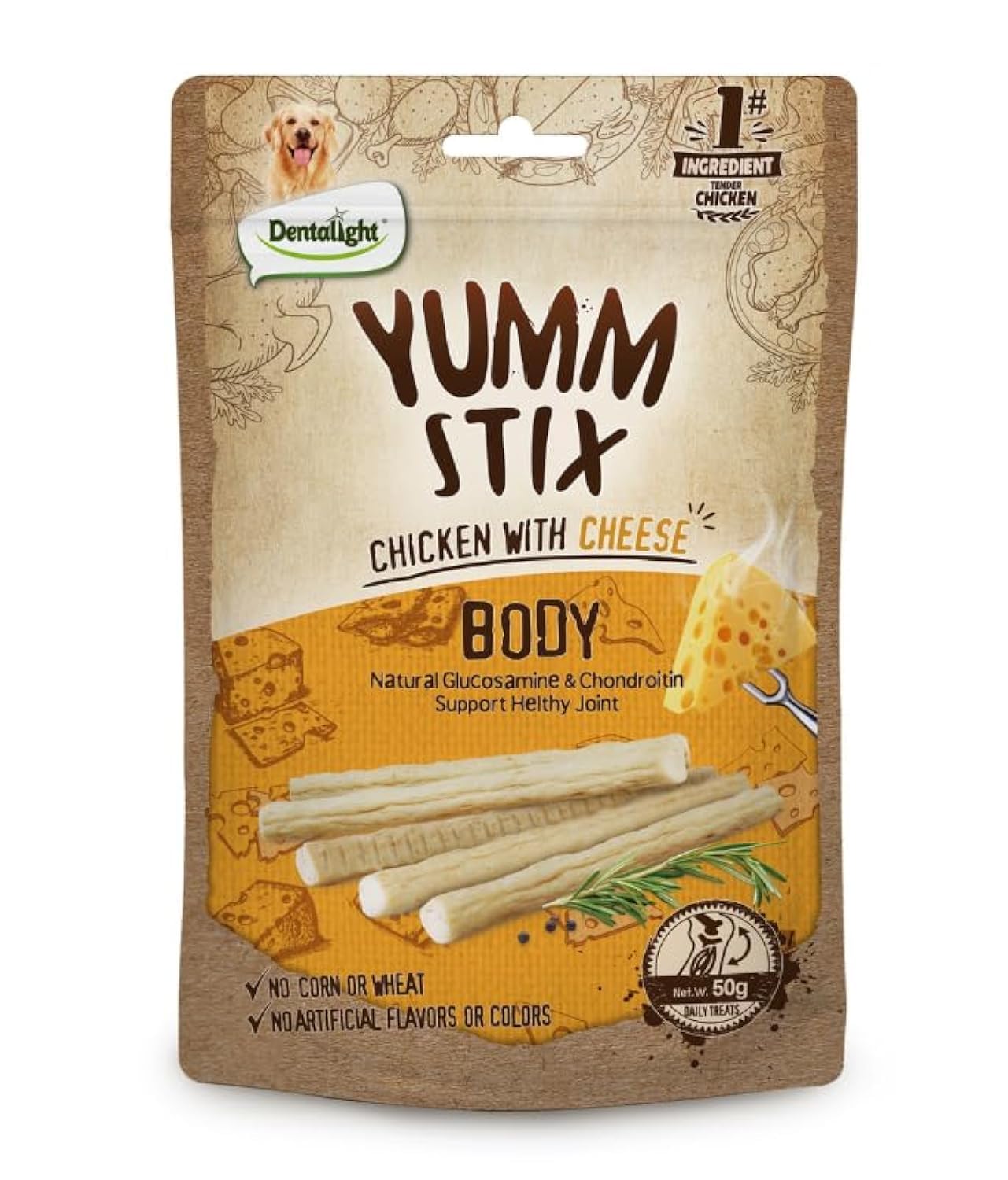 Dentalight Yumm Stix Dog Treat 50g Chicken With Cheese