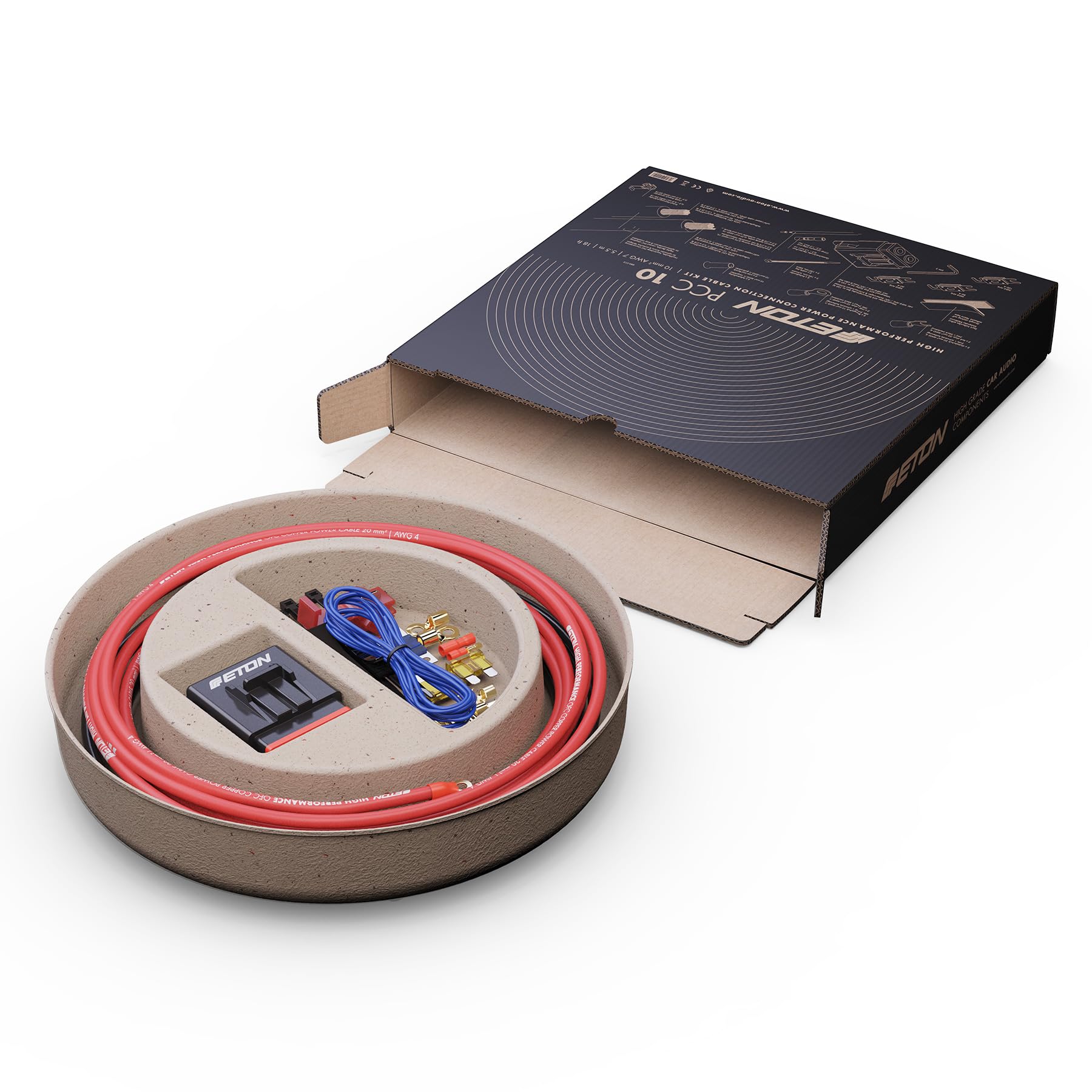ETON PCC 10 - Set di cavi di collegamento di alimentazione di alta qualità, 10 mm², set per l'installazione di amplificatori auto e subwoofer attivi, kit cavi powerk con fusibili per amplificatori