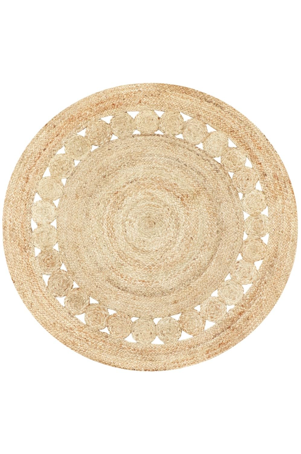 Runder Jute-Teppich Jemina handgemacht aus Jute in Natur-Beige 120 cm