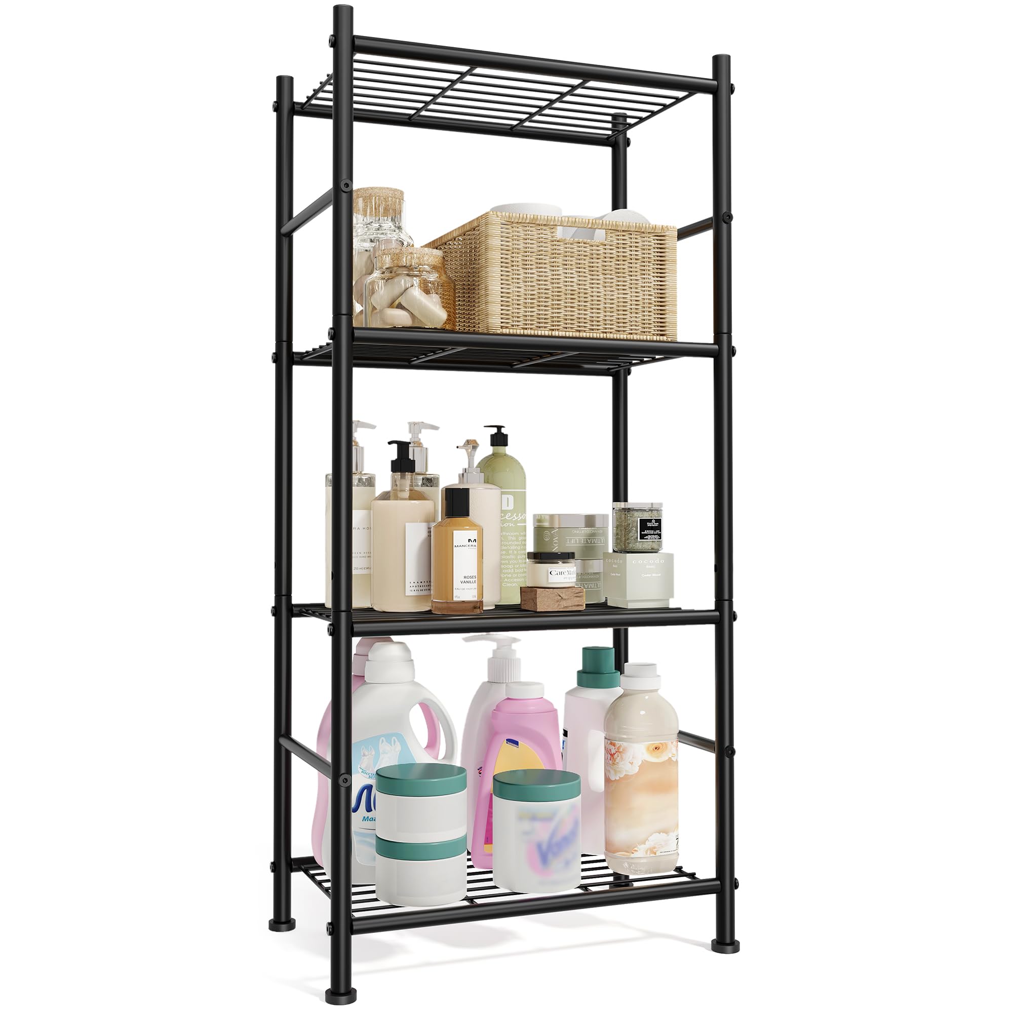 SONGMICS 4-Tier Shelving Unit, Steel Storage Rack, Easy Assembly, 40 x 30 x 111 cm, for Kitchen, Living Room, Bedroom, Matte Black, DAVIAN Collection BSC244BD01