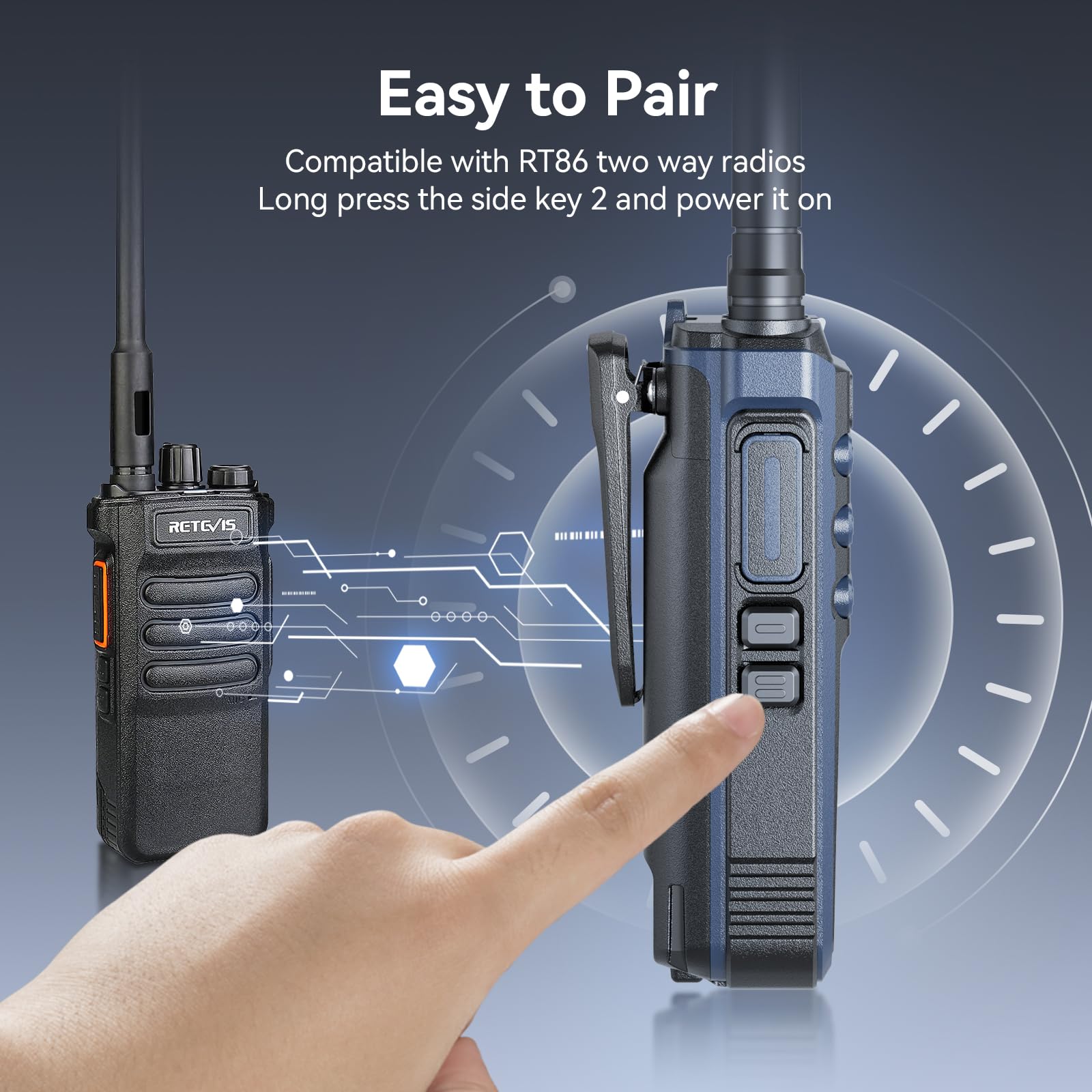 Retevis RT86A Walkie Talkie o Dużym zasięgu, Profesjonalne Radio Dwukierunkowe dla Dorosłych, 2500mAh, Wysokiej Mocy Przenośne Radio do Rozmów Grupowych, Budownictwo, Logistyka i Transport (2 szt.)