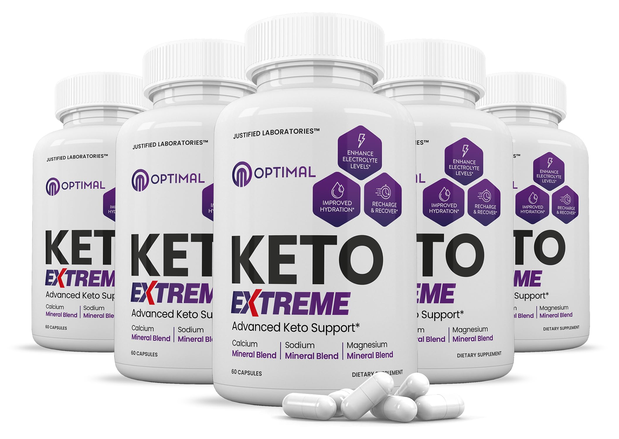 (5 Pack) Optimal Keto Extreme Pills 1675MG New & Improved Formula Contains Apple Cider Vinegar Extra Virgin Olive Oil Powder Green Tea Leaf 300 Capsules