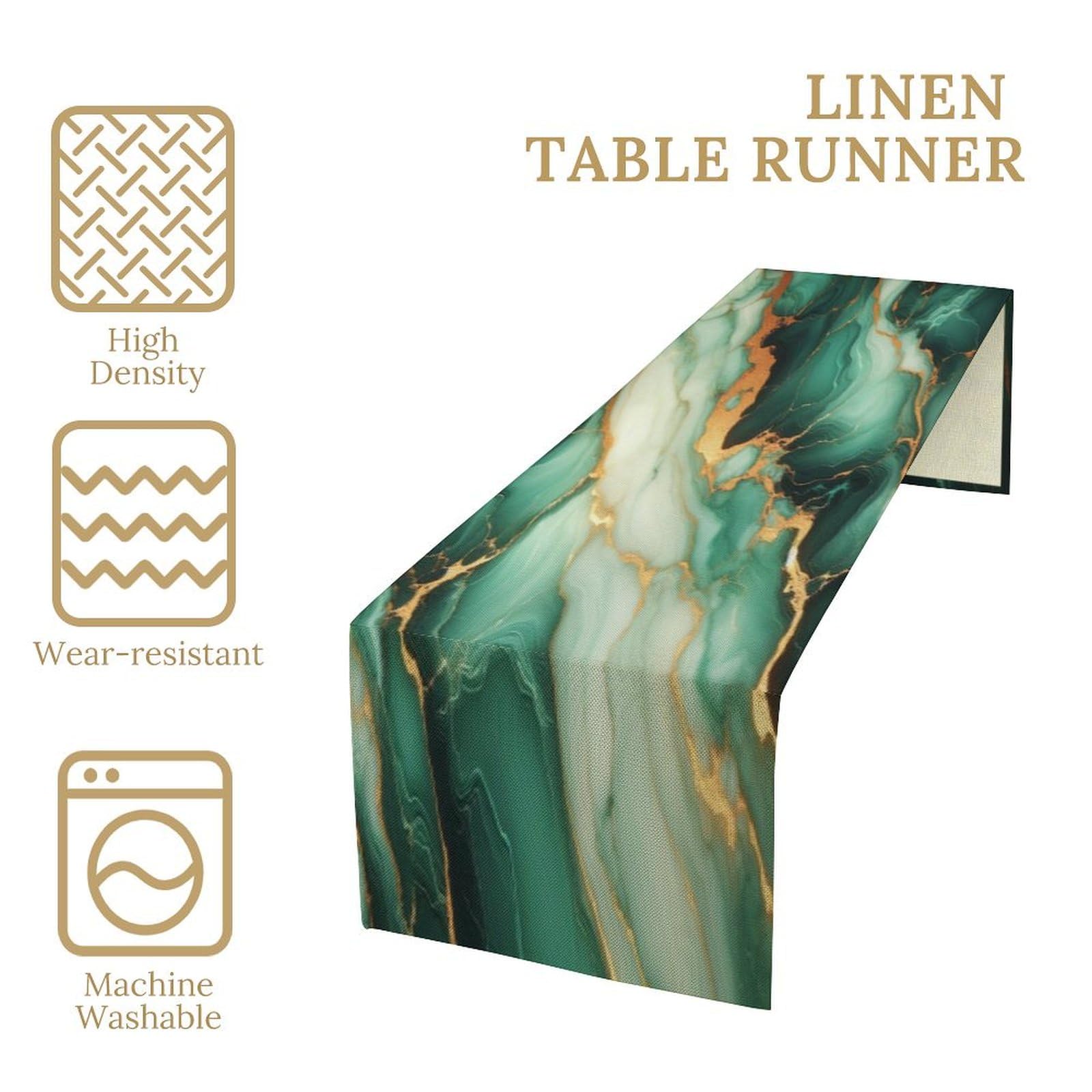 Camino de mesa con estampado de mármol, estilo moderno y moderno, camino de mesa abstracto para cocina, fiesta, cena, boda, celebración, hogar, sala de estar, 33 x 274 cm, color verde oscuro
