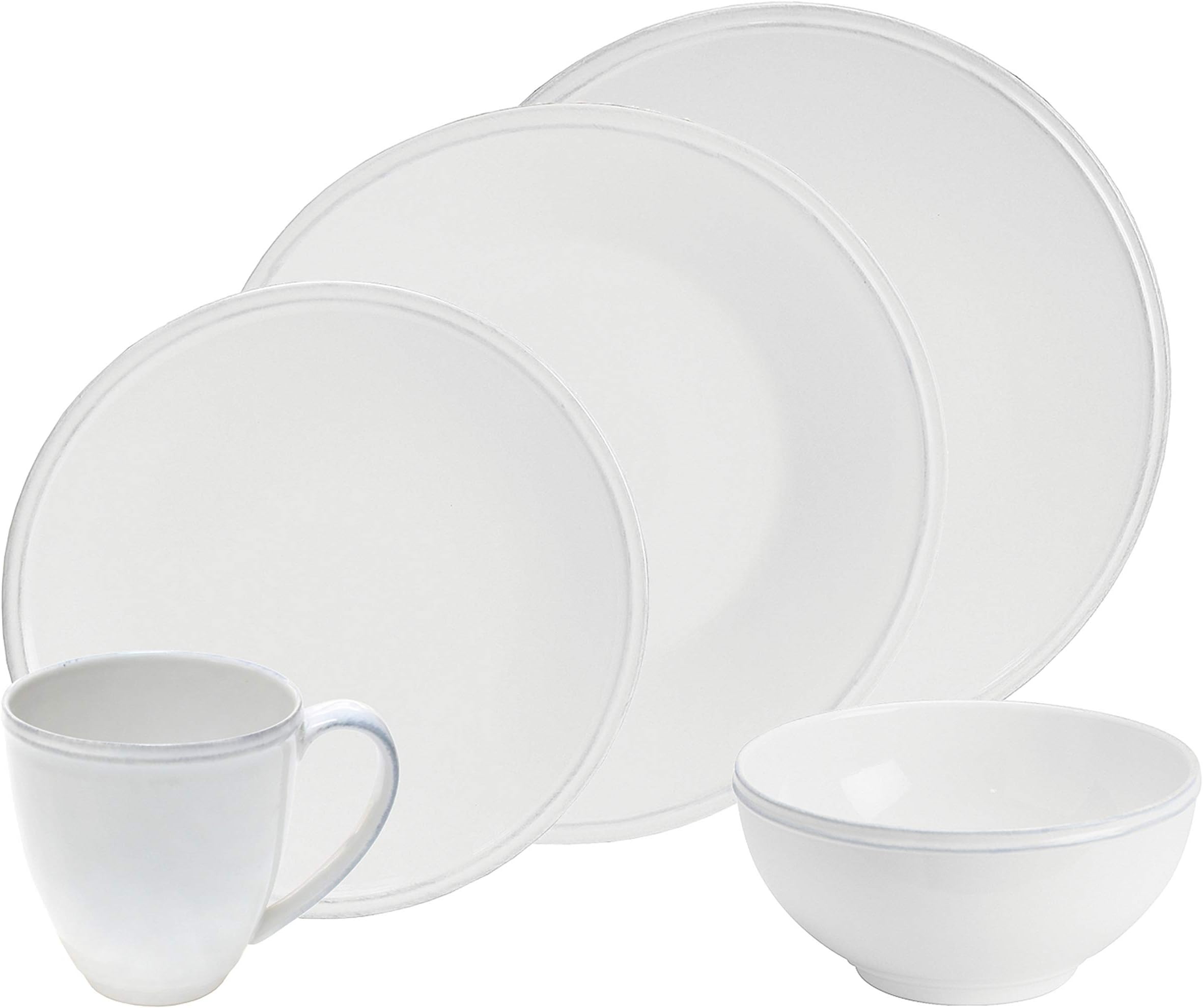 Costa Nova Friso Collection Stoneware Ceramic 5-Piece Dinnerware Set, White