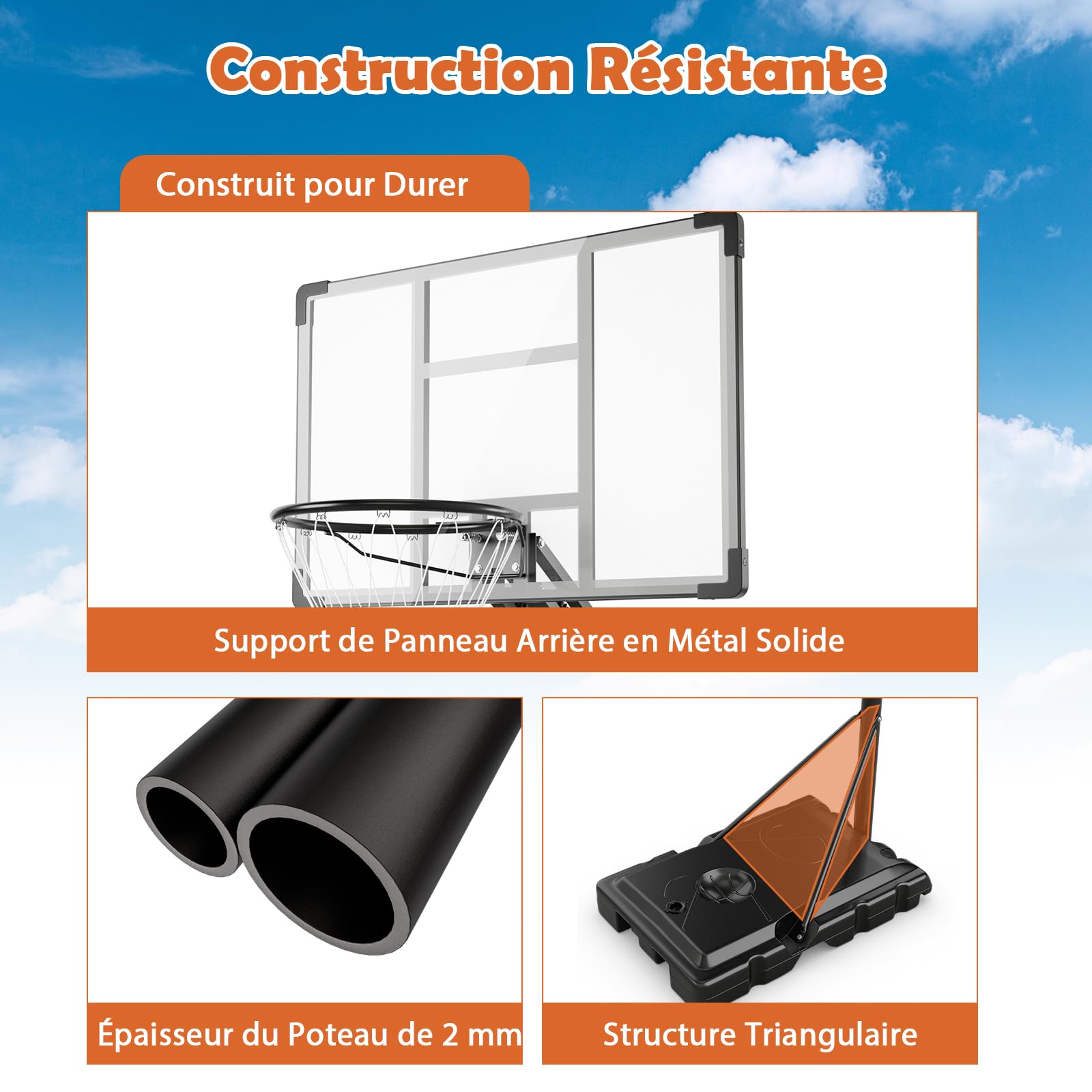 GYMAX Panier de Basket-Ball Mobile pour Intérieur et Extérieur, Réglable en Hauteur 149-305 cm, Panneau Incassable, Base et Sac de Poids Remplissables, pour Enfants, Adolescents, Adultes