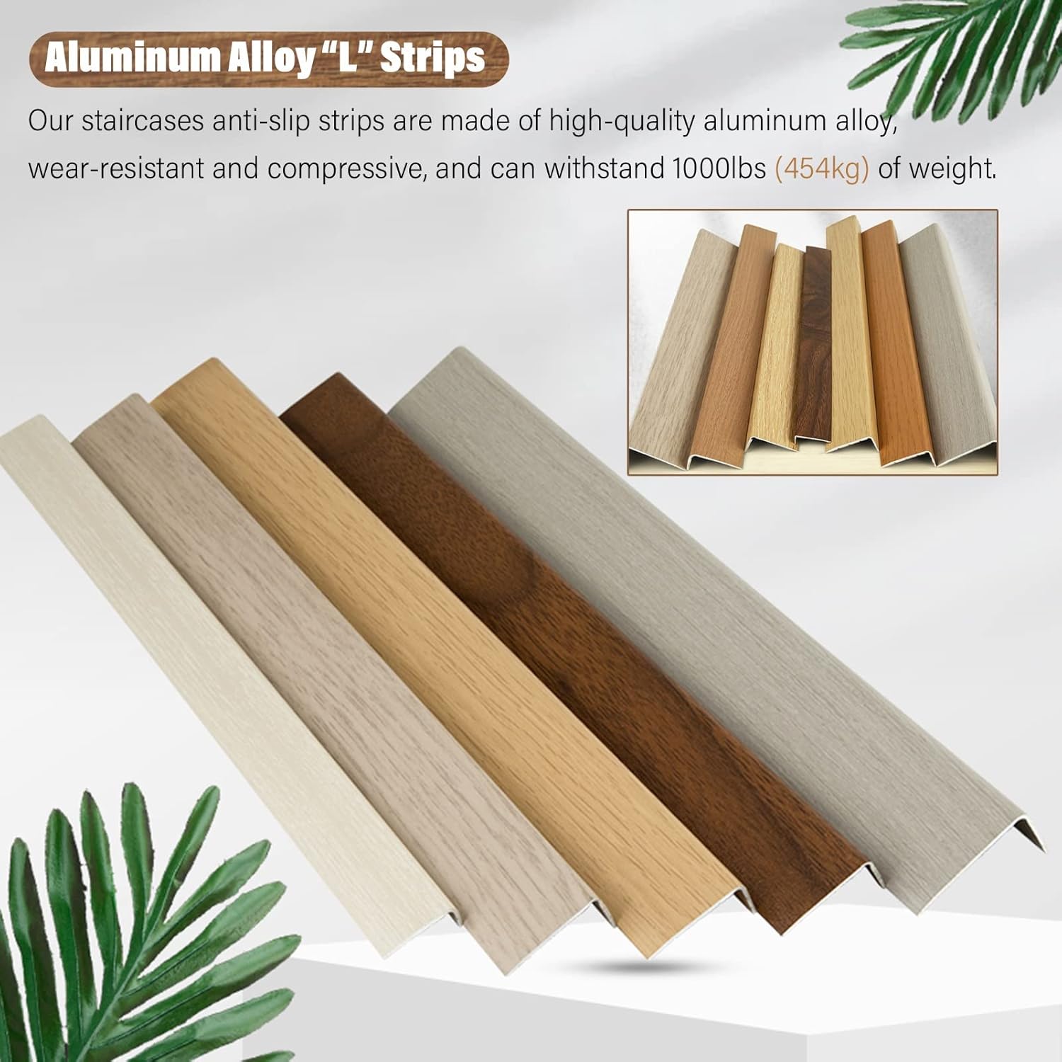 アルミ製階段段鼻 90 Cm、階段エッジトリム/ステップエッジングノーズプロテクターストリップ、木目調、階段ステップ用(E,10 p