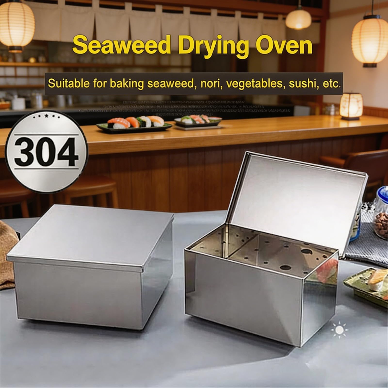 MObyat Caja Secadora De Algas Nori, De Acero Inoxidable 304 con Interruptor Manual, Temperatura Ajustable para Cocina, Cable De Alimentación Extendido, Ideal para Restaurantes De Sushi