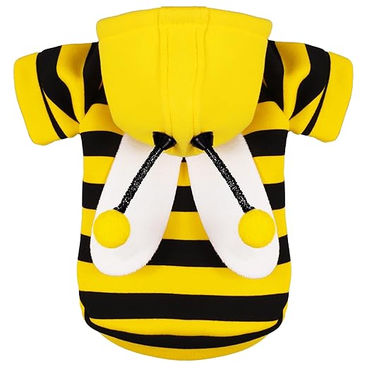 Adorable Bumblebee Halloween Costume Hoodie for Medium Dogs: Featuring Fun Wings and a Cozy Black and Yellow Sweatshirt Design, Perfect for Cosplay and Festive Celebrations! XL