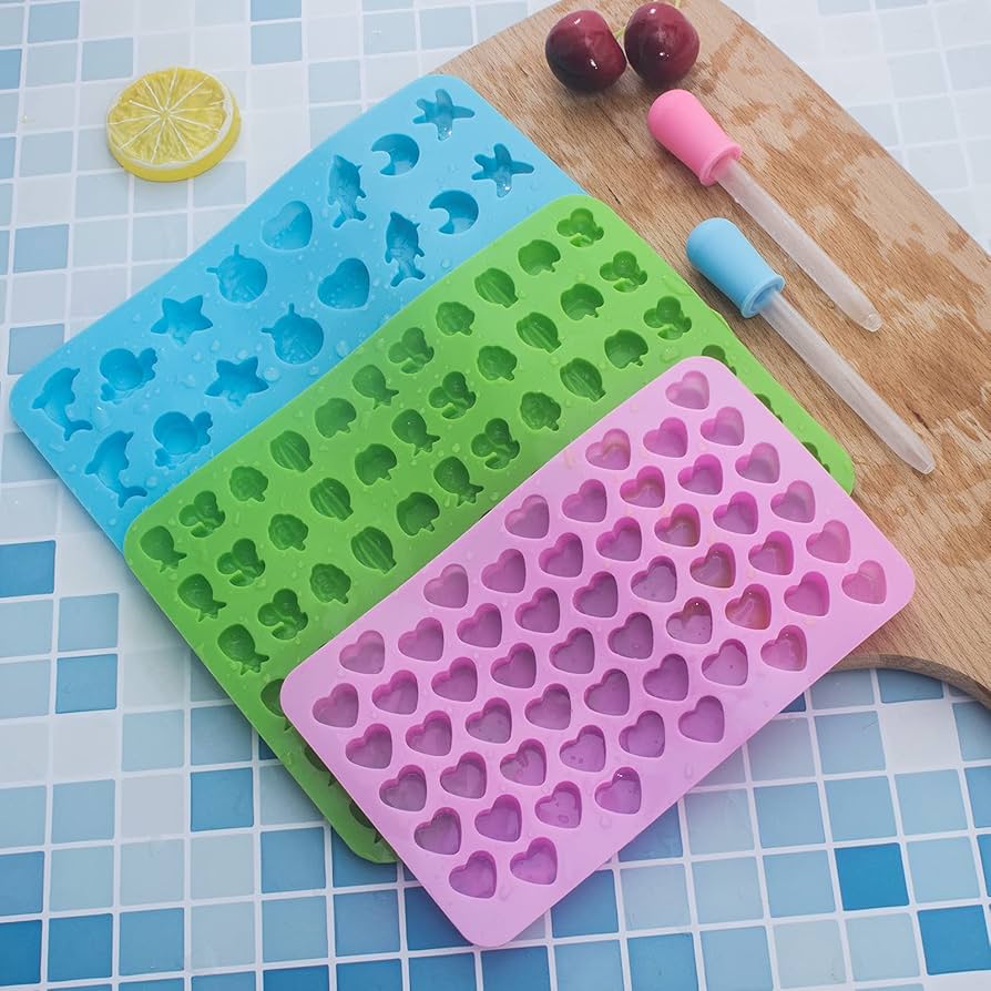 Vpqnee 3 Pack Mini Silicone Gummy Candy Chocolate Molds Pink, Green