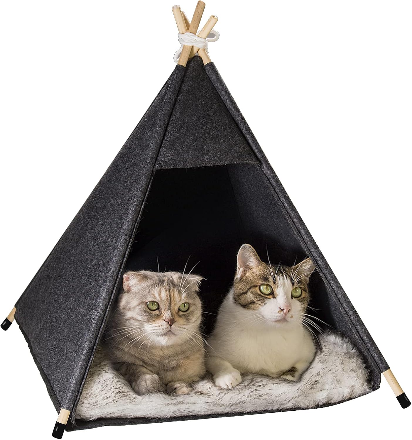 Qucey Pet Teepee Tent for Cats and Small Dogs - Cozy Portable Cat Dog House with Thick Cushion Washable for Indoor Outdoor Use