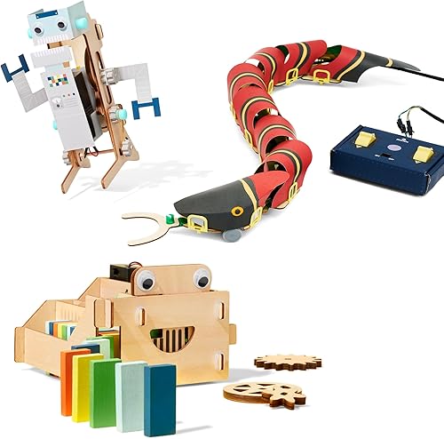 KiwiCo Paquete de robótica (paquete de 3) | Máquina Domino, serpiente controlada a distancia, robot de salto | Kits de robótica STEM y construcción
