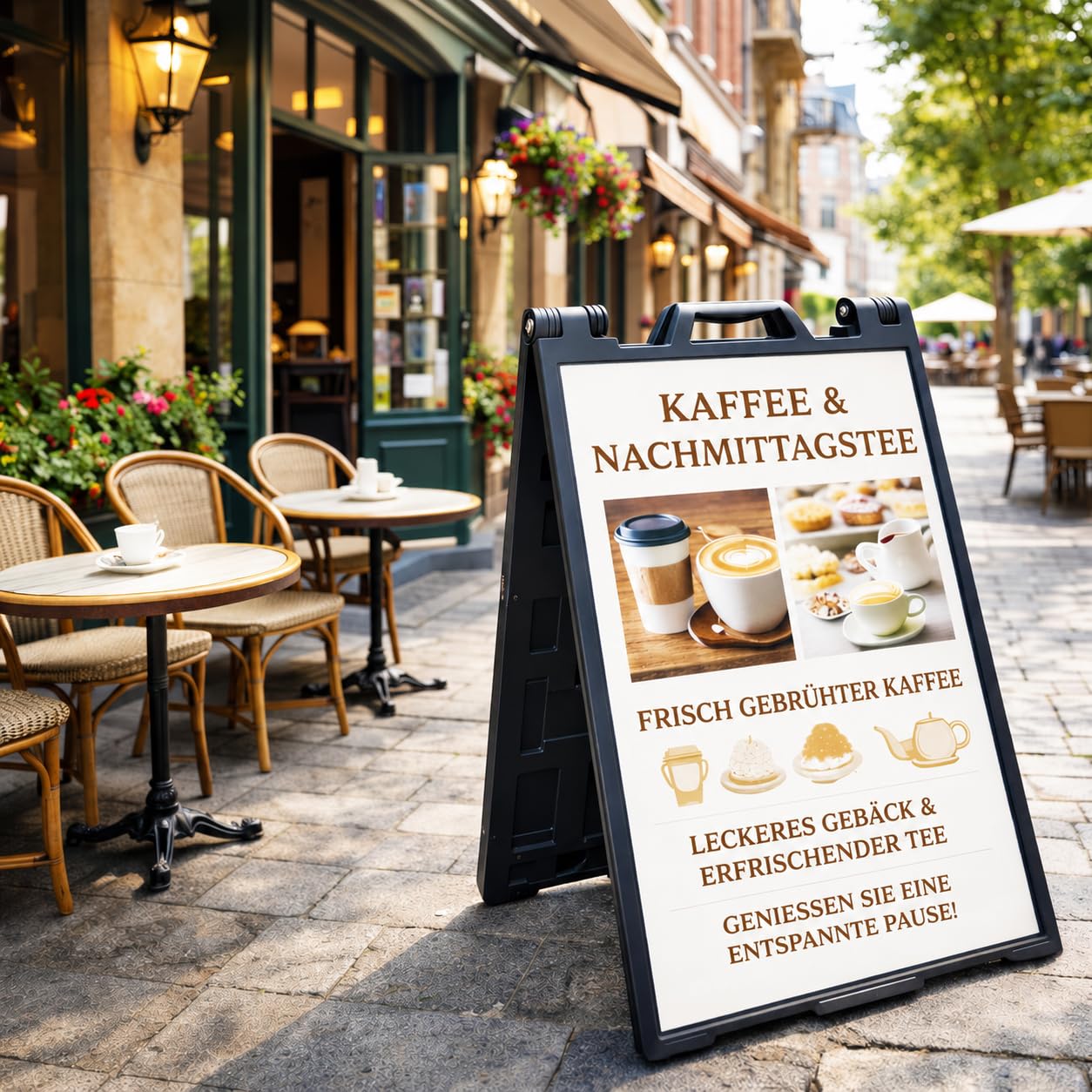 Outdoor A-Frame Kundenstopper, doppelseitiger Werbeaufsteller, ca. 104 × 65,5 × 6 cm, wasserbefüllbar, wetterfestes Gehweg-Sandwichboard für Außen- und Innenwerbung