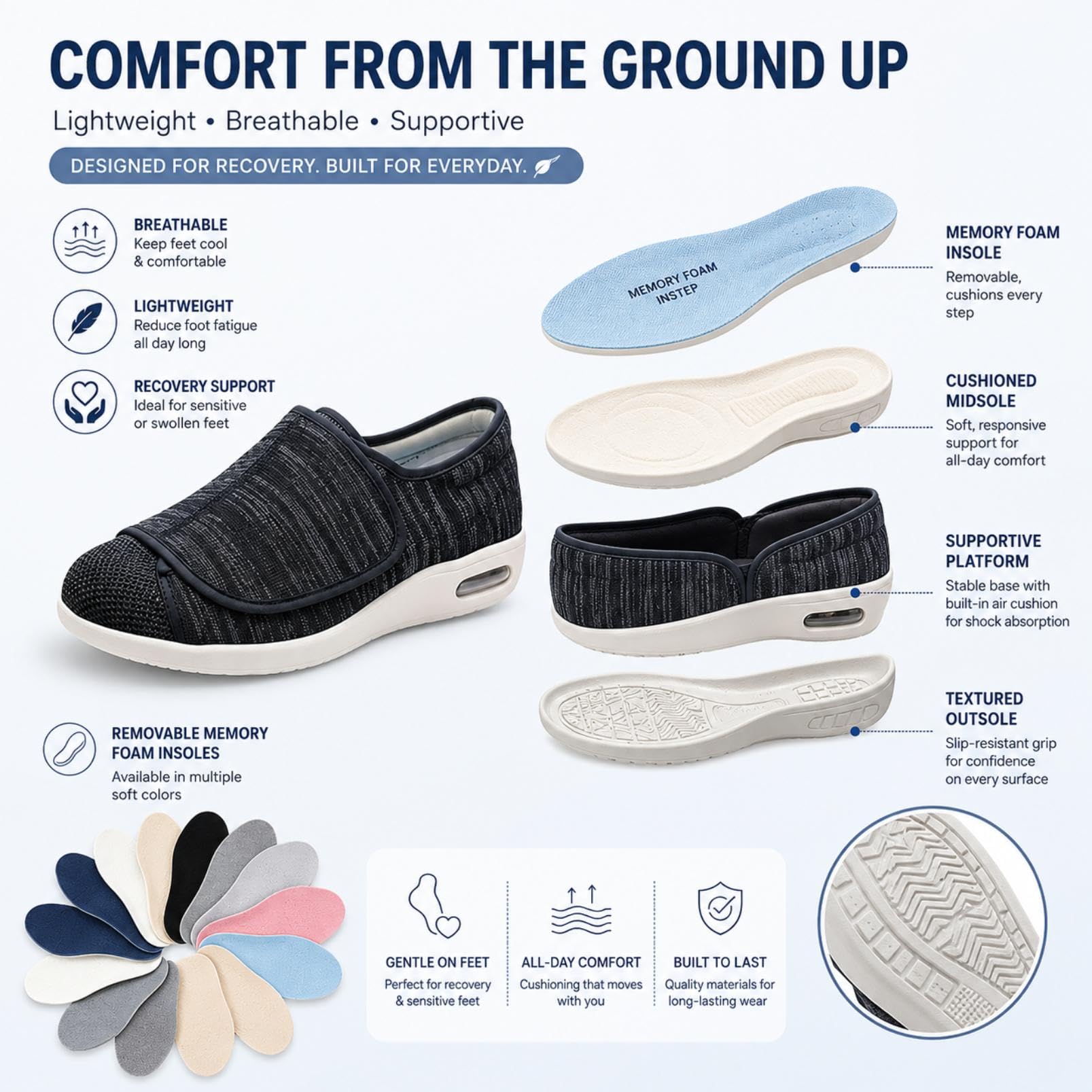 Generisch Men's Bandage Shoes, Extra Wide, Diabetic Shoes