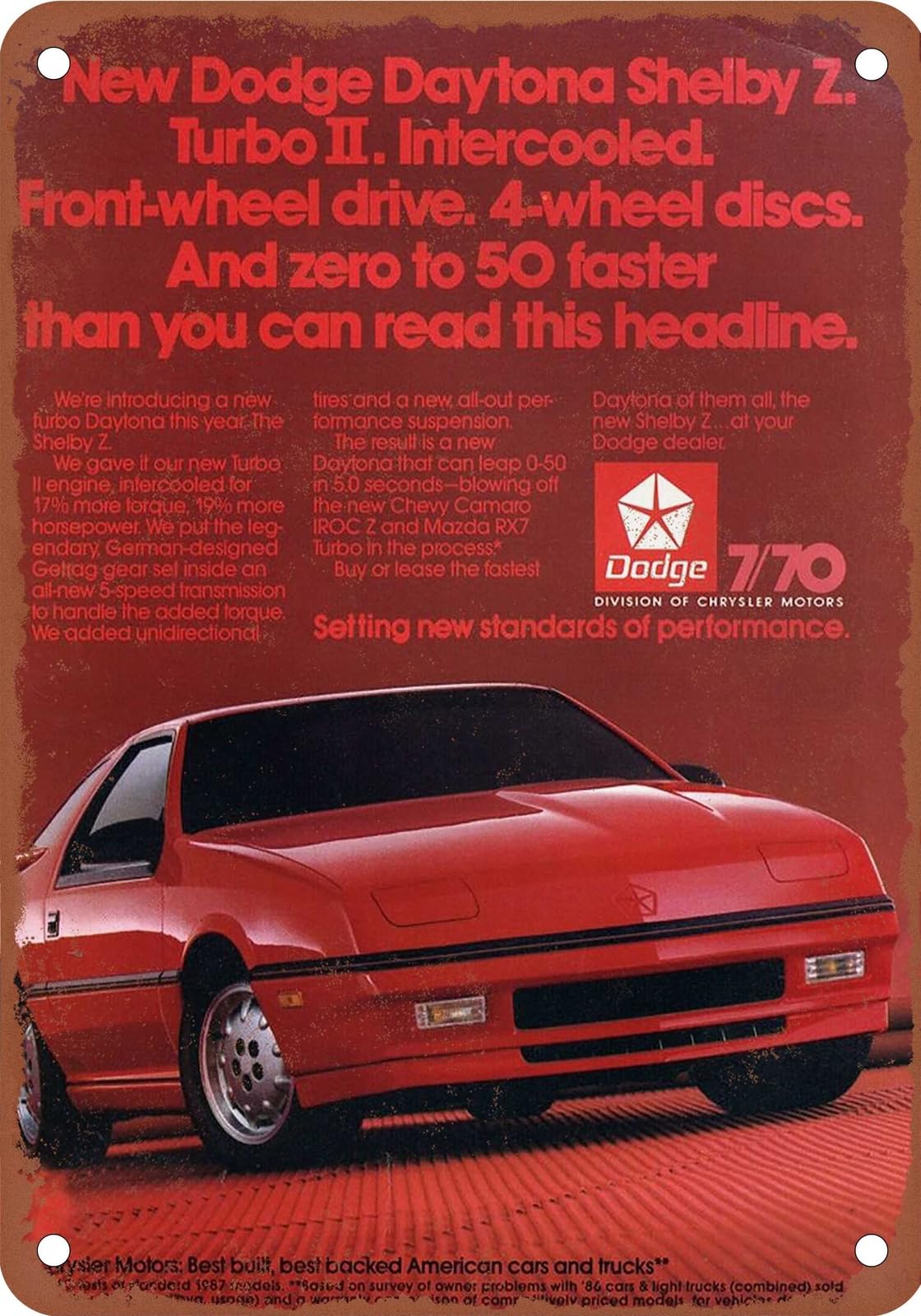 METAL SIGN - 1987 Dodge Vintage Ad 02 - Old Retro Rusty Look home decor