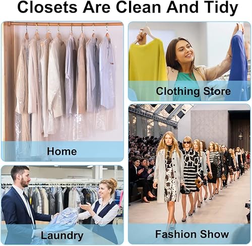 Miniatura 7 de BEISHIDA 120 bolsas de plástico para ropa de 35.5 pulgadas, bolsas de limpieza en seco, bolsa de plástico transparente, bolsas de lavandería para