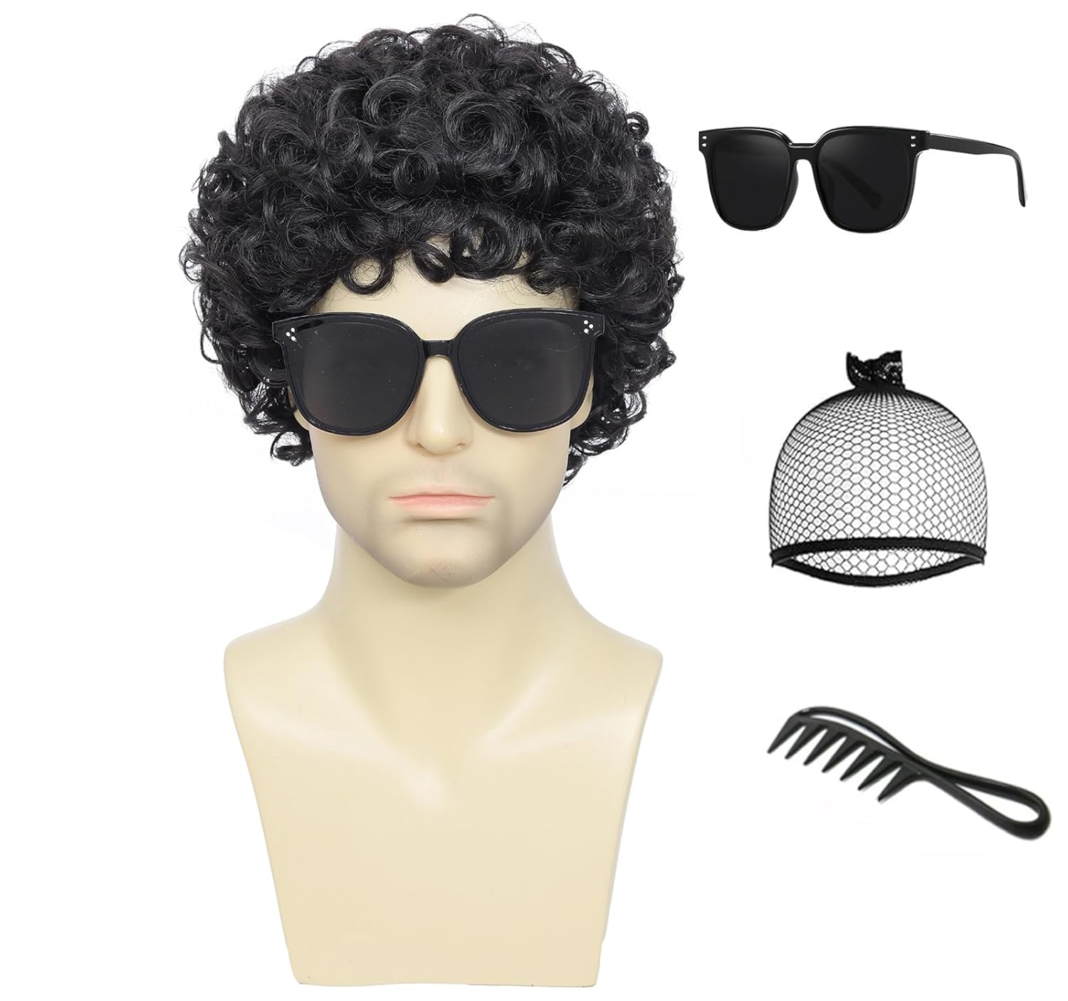Mens Short Afro Curly Wig for Male,70s 80s Disco Guy Rocker?Halloween Cosplay Fancy Wigs for Daily Party Costume (black) D-Short Afro Wig-Black