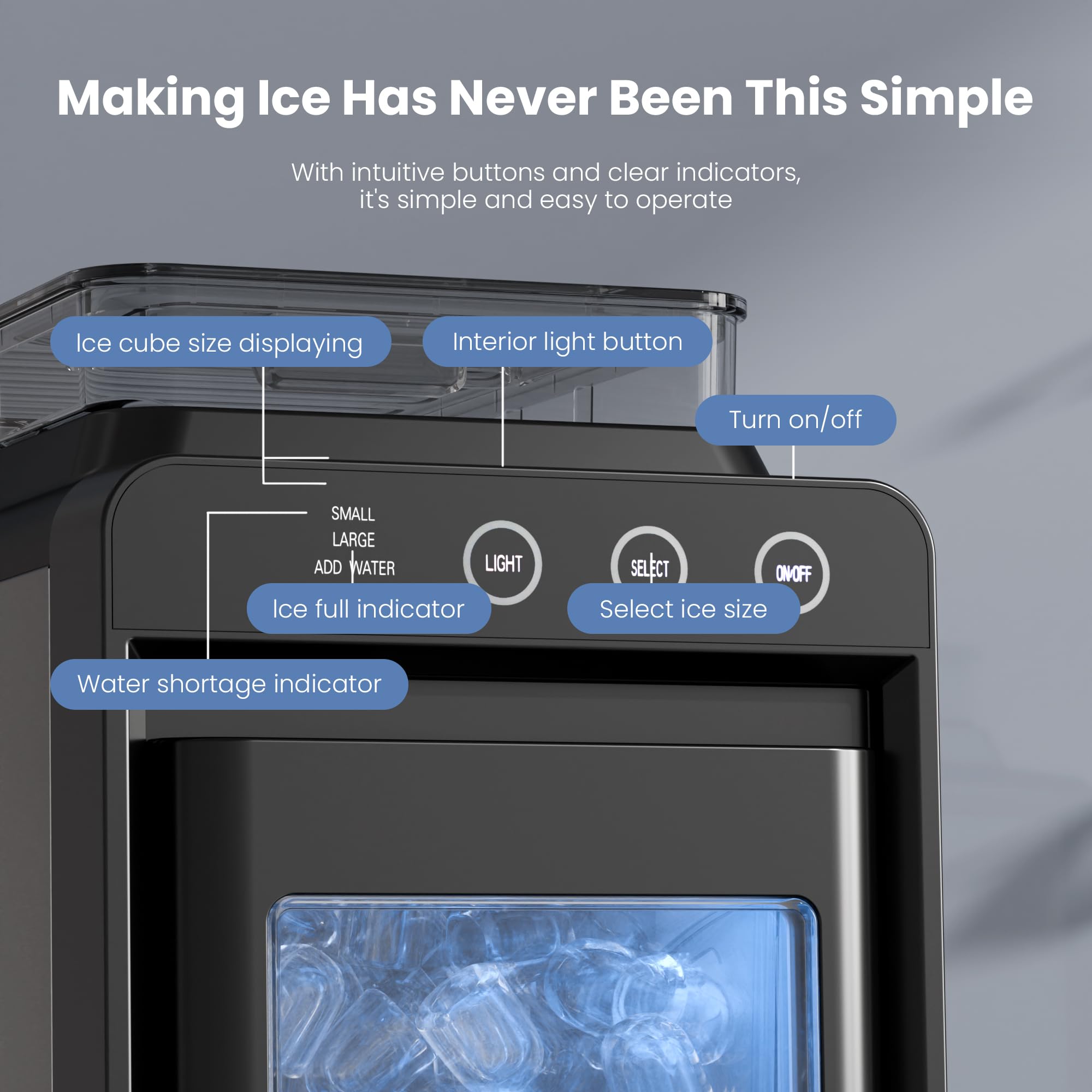 Electactic Ice Makers Countertop,26lbs/24h,8pcs In 6mins,Portable Ice Maker Machine With 1.2l Top Water Tank,Interior Lighting,2 Sizes Of Bullet Ice For Home/Office/Party(Black) on Fridge.com - View 3