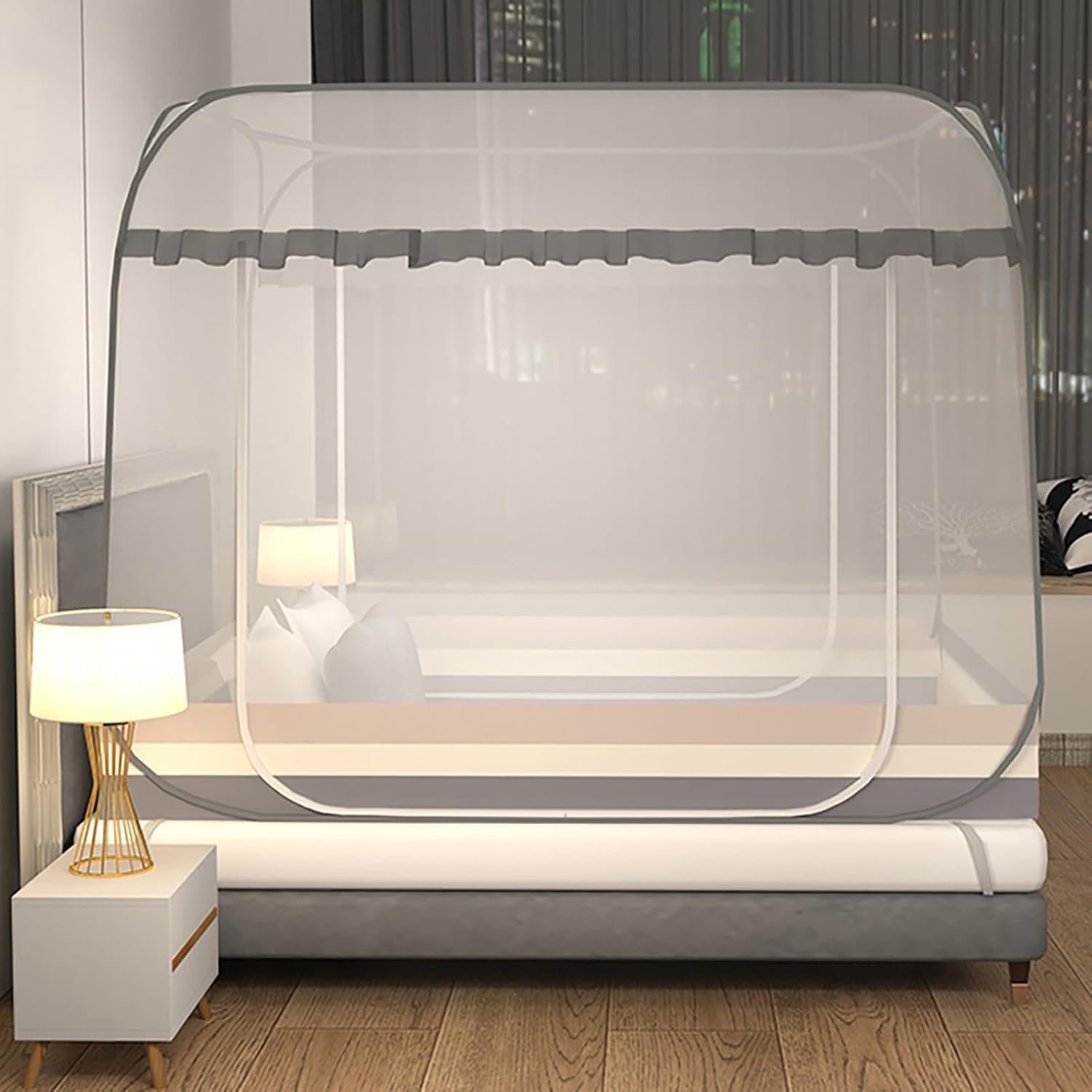 Pop-up Folding Mosquito Net for Bed - Double Door Design for Easy Access(150x200x145 cm)