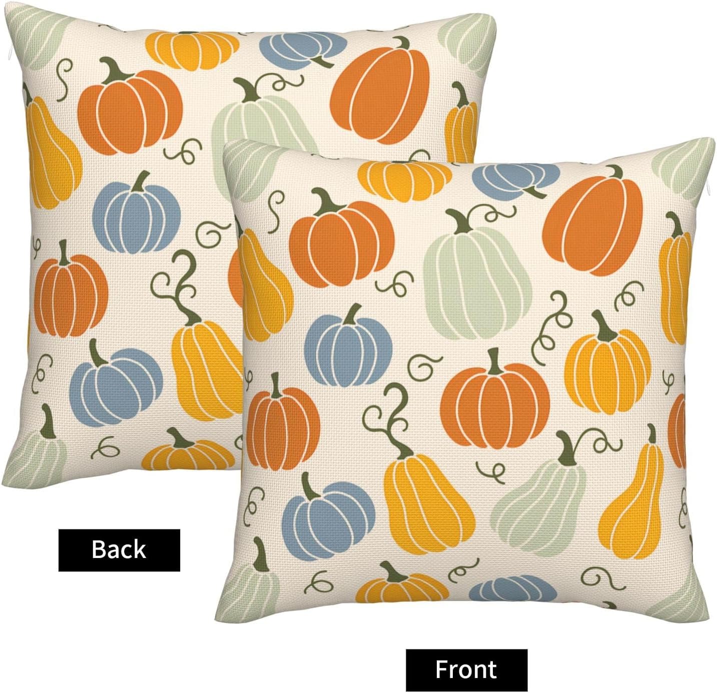 Fall Pillow Covers 24x24 Inch Set of 2 Thanksgiving Orange Yellow Blue Pumpkins Decorative Throw Pillows Autumn Colorful Outdoor Farmhouse Decor Cushion Covers for Sofa Bed Couch Living Room