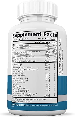 Miniatura 2 de Justified Laboratories Glucotrust Max 1295MG Formula Suplemento Píldoras 60 Cápsulas