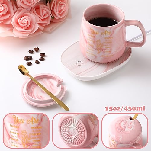 Miniatura 2 de Nitial Bible Verse Coffee Mug Warmer Set for Women Pink Christian Gifts Marble Mug Warming Plate Birthday Gift Christmas Graduation Gifts for