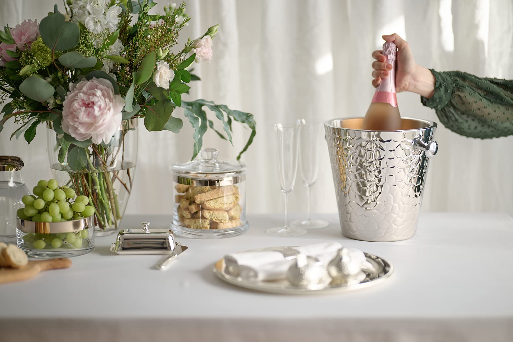 EDZARD Secchiello per vino Capri (H 23 cm, Ø 22 cm), acciaio inox lucido a specchio, a doppia parete, decorato, con 2 manici, per 1 bottiglia – secchiello per spumante