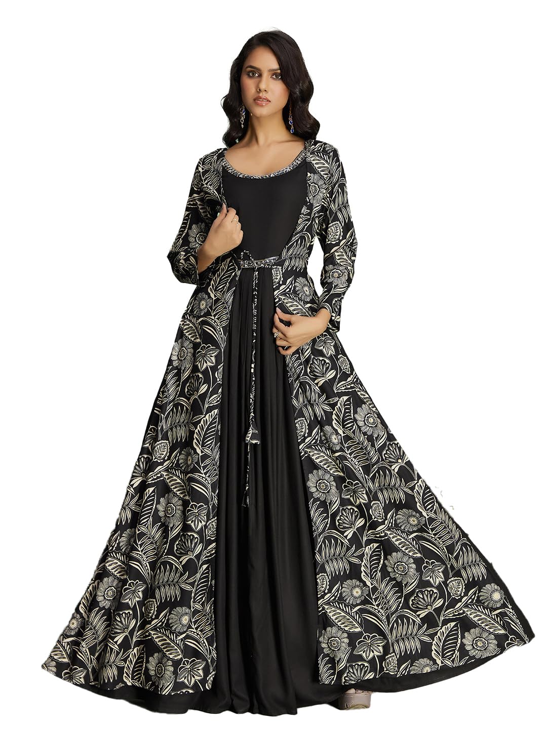 Women's Rayon Print with Hand Embroidery Work Anarkali Long Gown(M-2546)-image-18