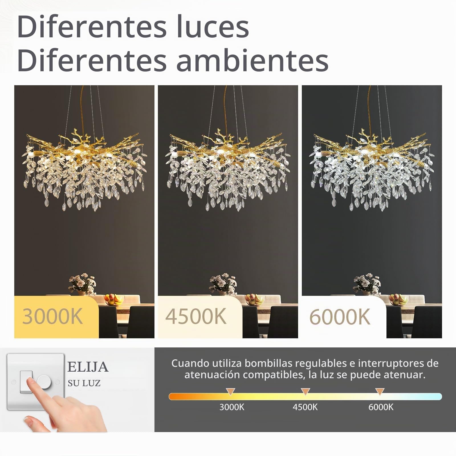 Dorada LáMpara De ArañA Colgante De Cristal,Forma De La Rama Moderna Chandelier Aluminio Para Dormitorio,10 G9 Luces Lampara Colgante Para Mesa De Comedor Cocina Sala De Estar,D60Cm | Lujosa lámpara colgante para comedor lámpara colgante cristal salón com