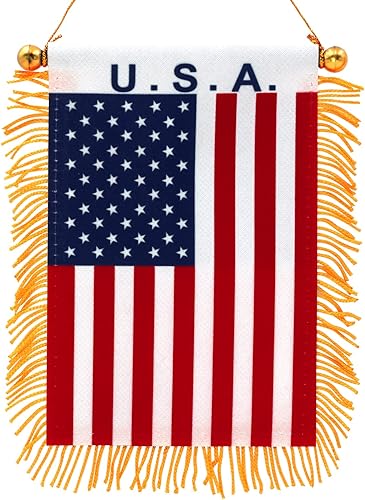 Anley Bandera colgante de ventana con flecos de Estados Unidos de 4 x 6 pulgadas, mini bandera y decoración de espejo retrovisor de automóvil, con