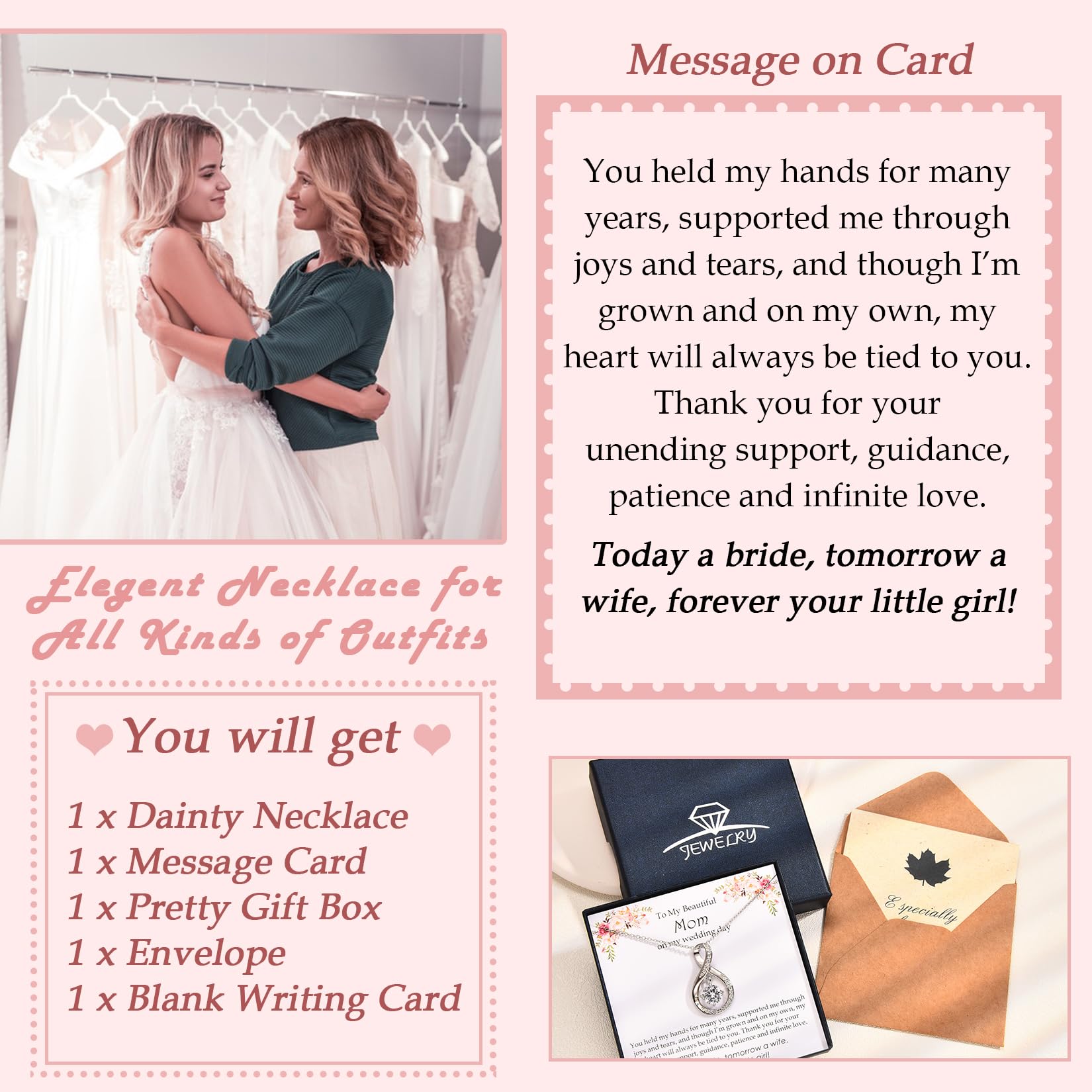 EPIRORA Gifts for Mom- Cubic Zirconia Love Knot Pendant Necklace for Mom/ Mother in Law/ Boyfriend's Mom/ Mother of the Bride/ Mother of the Groom, Dainty Jewelry Gifts for Wedding Birthday Christmas, 18"