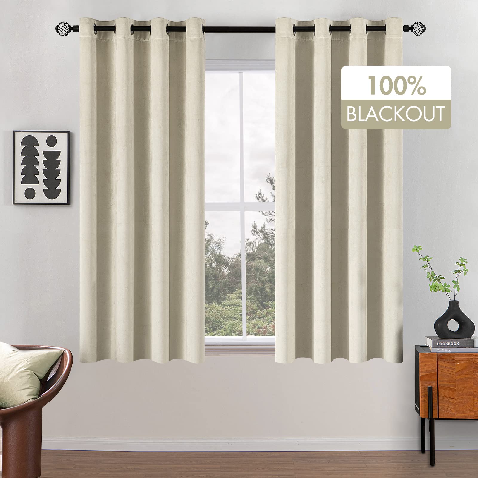 MIULEE Cortinas de Terciopelo 100% Opacas Termicas aislantes Frio y Calor Cortinas Opacas de 2 Piezas para salón Dormitorio, 140 x 175 cm Blanco Marfil